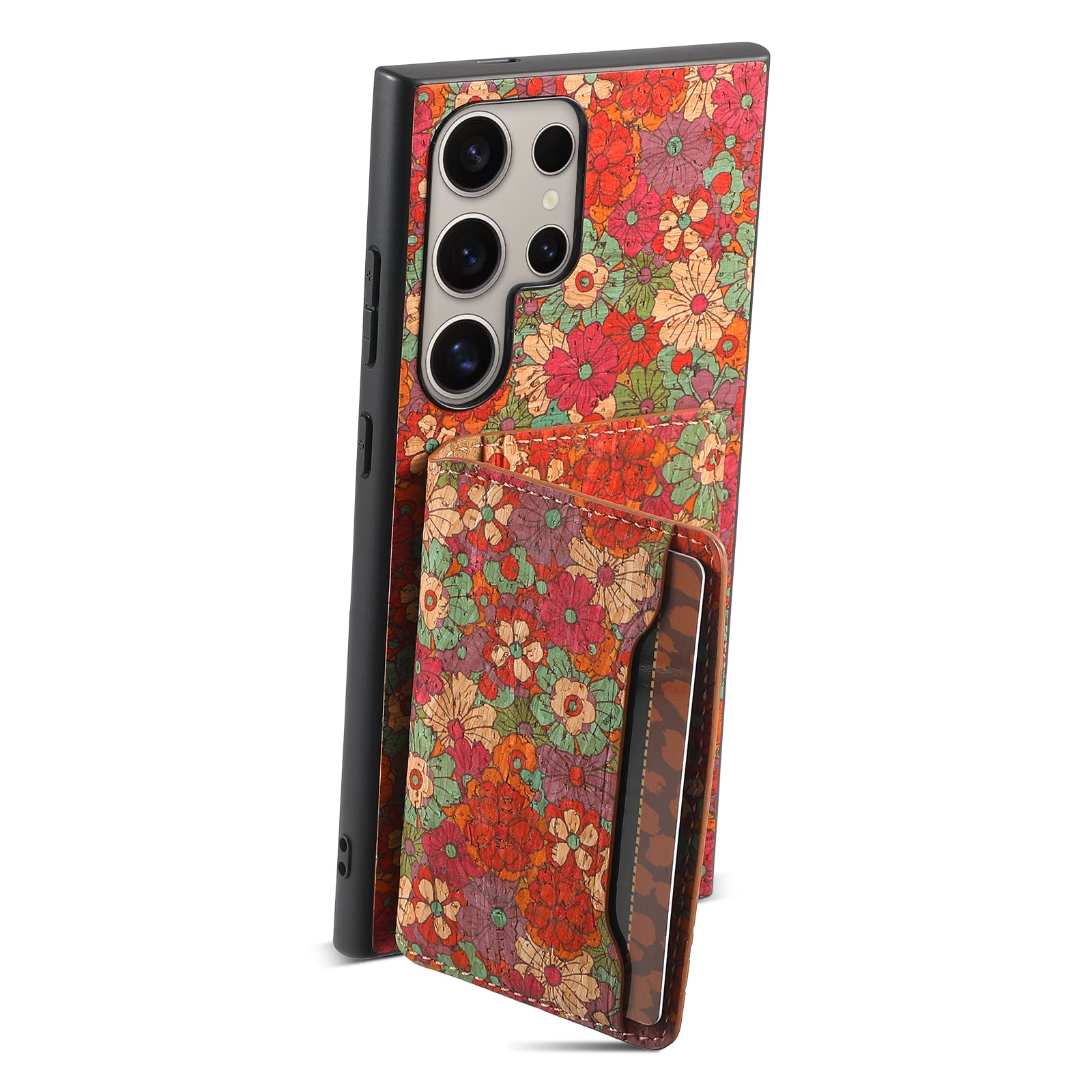 For Samsung Galaxy S24 Ultra Case Card Holder PU+TPU+PC Phone Shell with Floral Pattern
