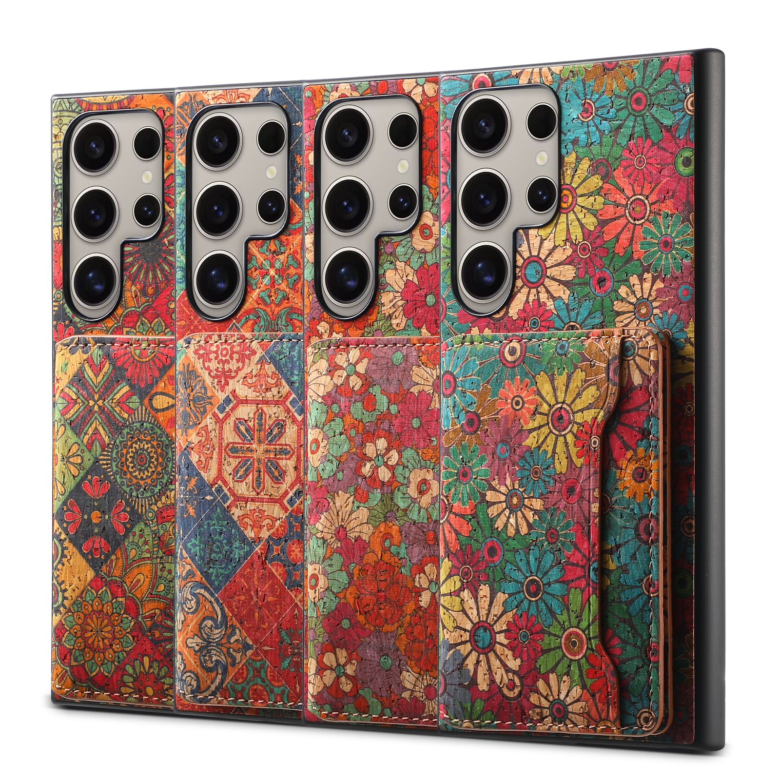 For Samsung Galaxy S24 Ultra Case Card Holder PU+TPU+PC Phone Shell with Floral Pattern