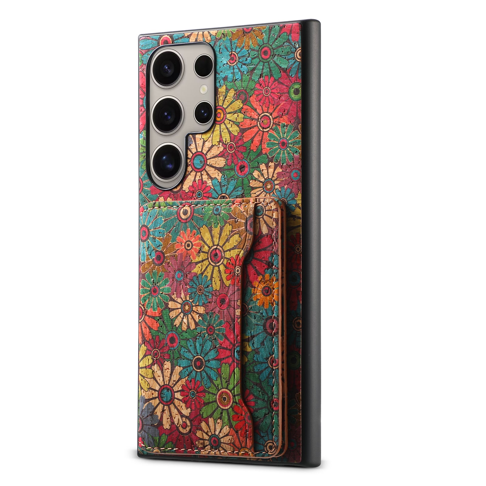 For Samsung Galaxy S24 Ultra Case Card Holder PU+TPU+PC Phone Shell with Floral Pattern