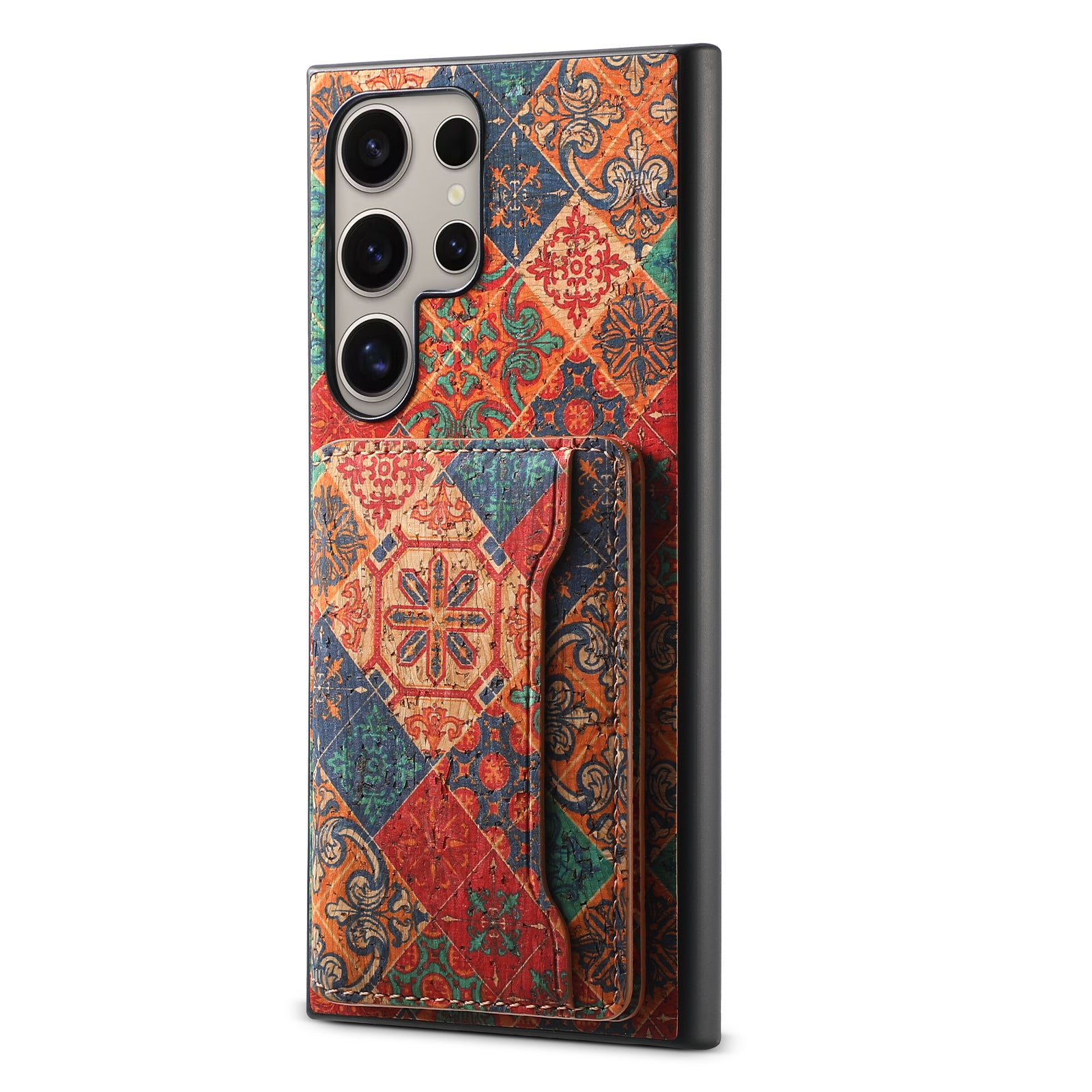 For Samsung Galaxy S24 Ultra Case Card Holder PU+TPU+PC Phone Shell with Floral Pattern