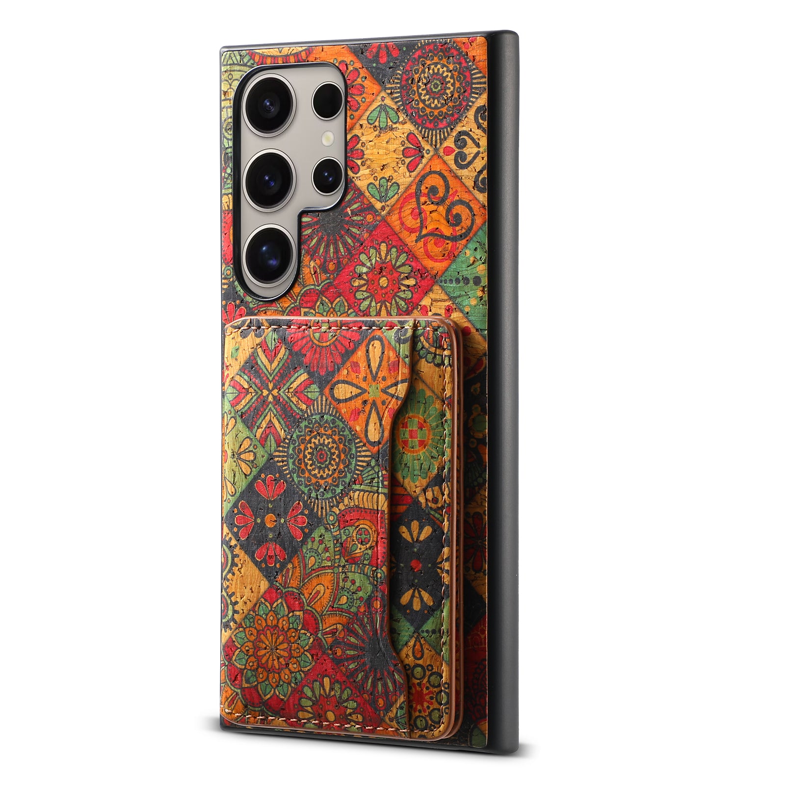For Samsung Galaxy S24 Ultra Case Card Holder PU+TPU+PC Phone Shell with Floral Pattern