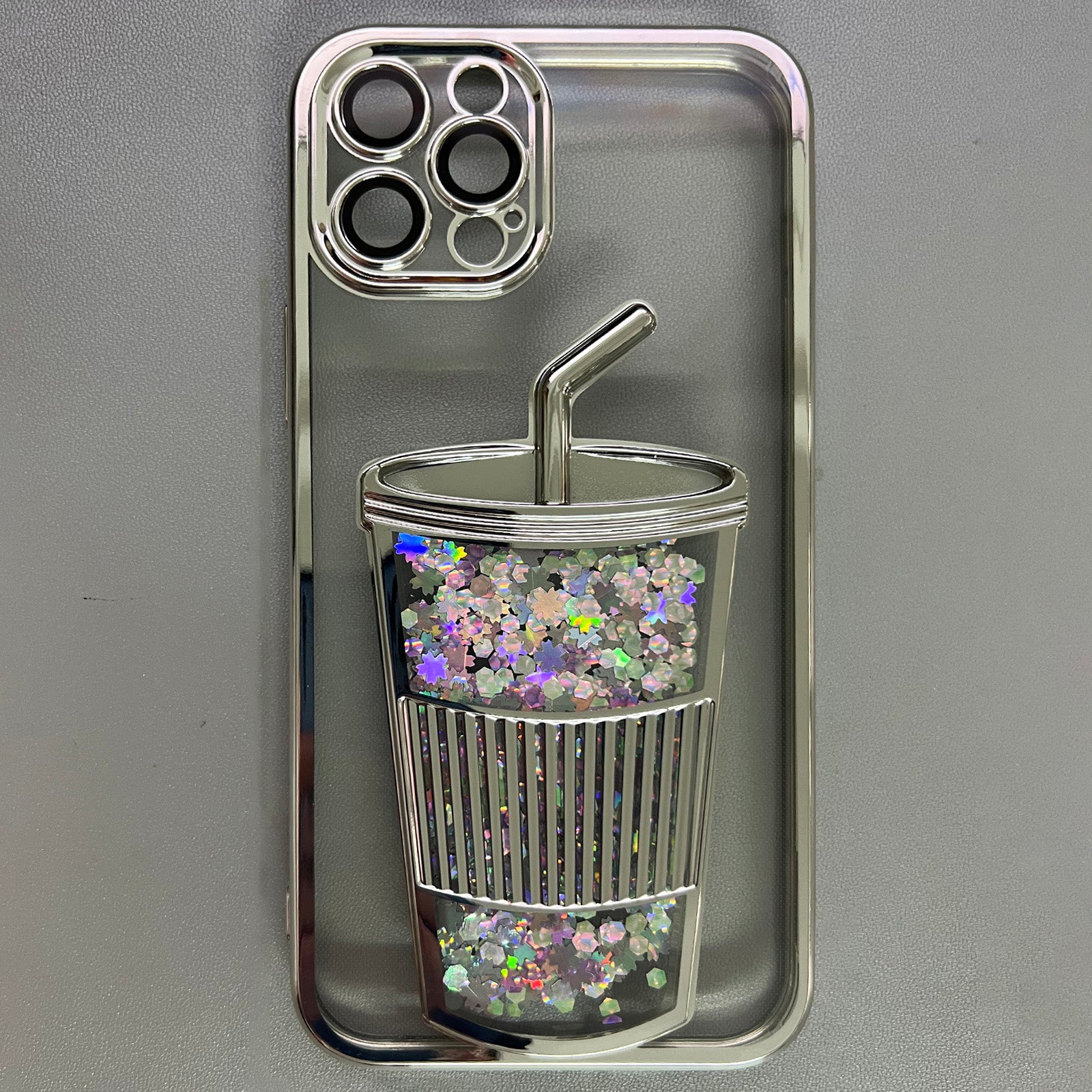 For iPhone 14 Pro Max Case Glitter Quicksand TPU Phone Cover Built-In Glass Lens Film