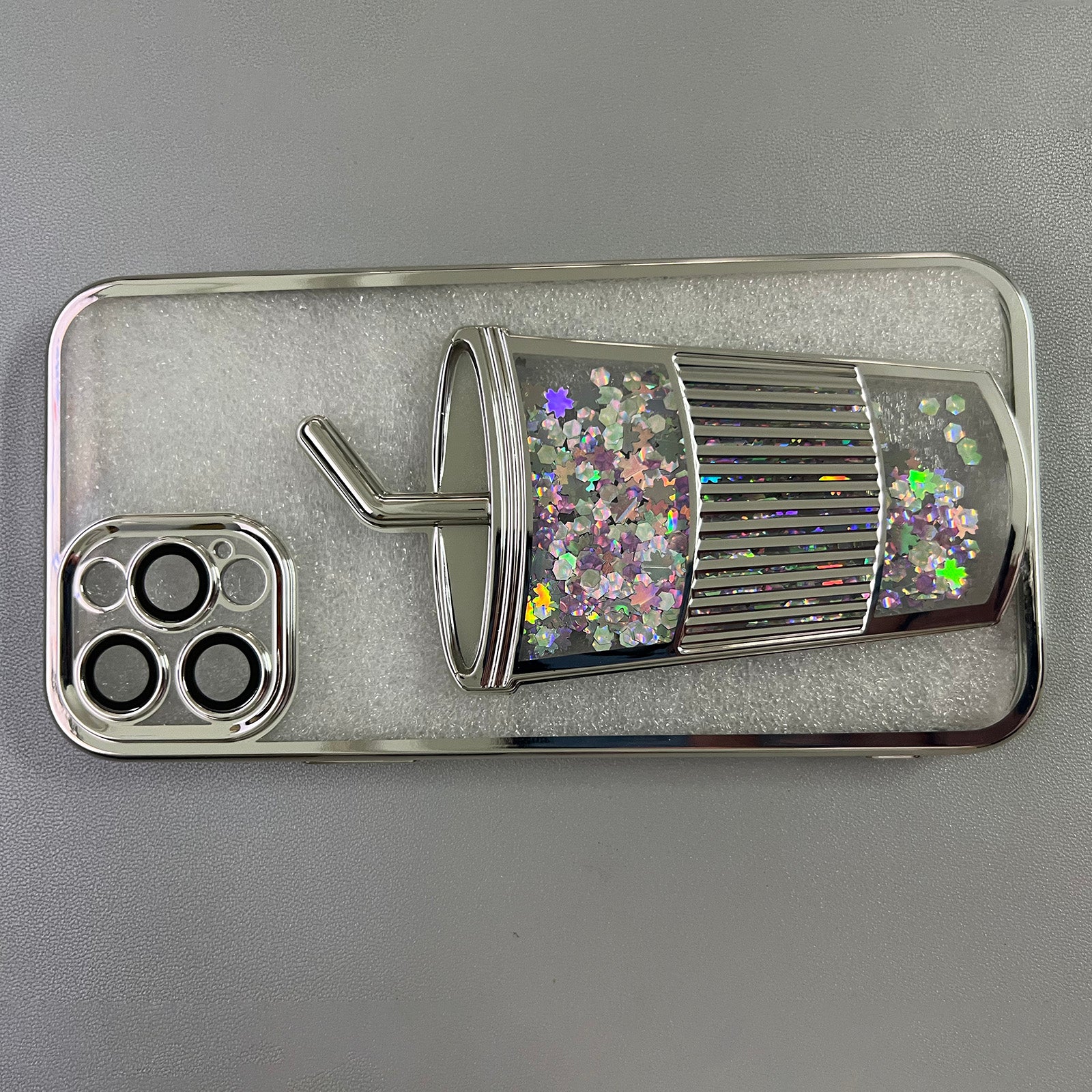 For iPhone 14 Pro Max Case Glitter Quicksand TPU Phone Cover Built-In Glass Lens Film