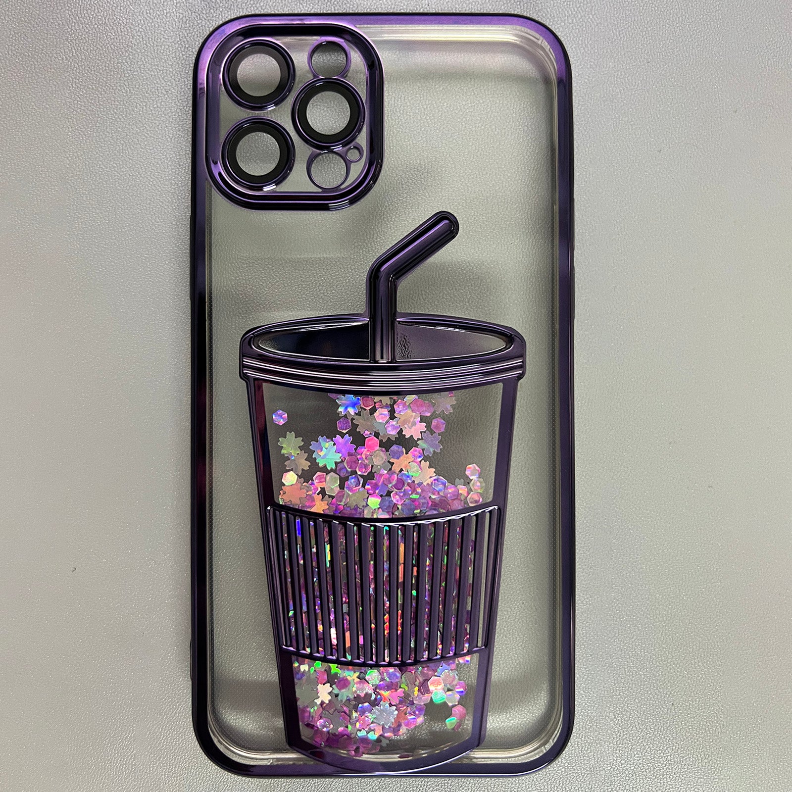 For iPhone 14 Pro Max Case Glitter Quicksand TPU Phone Cover Built-In Glass Lens Film