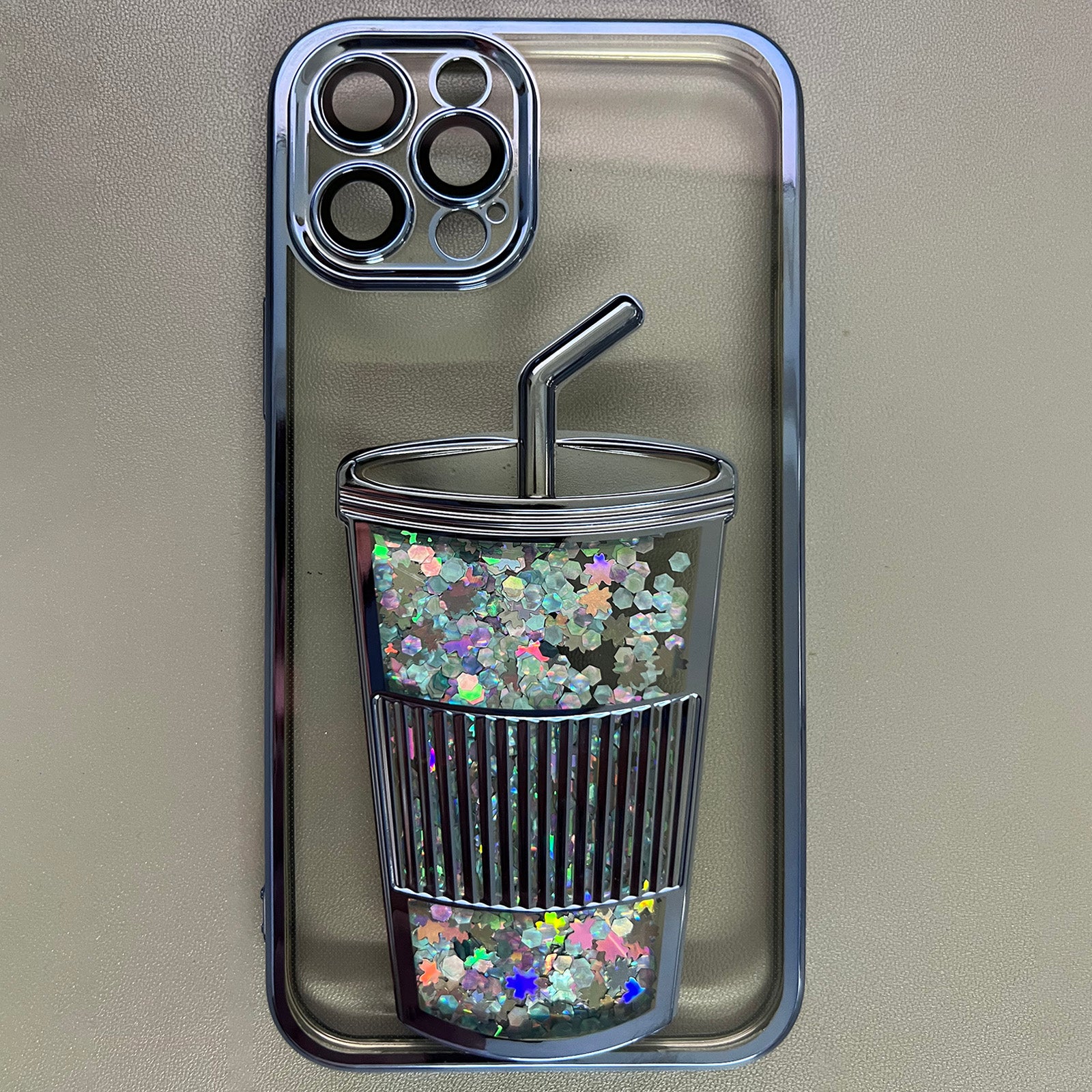 For iPhone 14 Pro Max Case Glitter Quicksand TPU Phone Cover Built-In Glass Lens Film