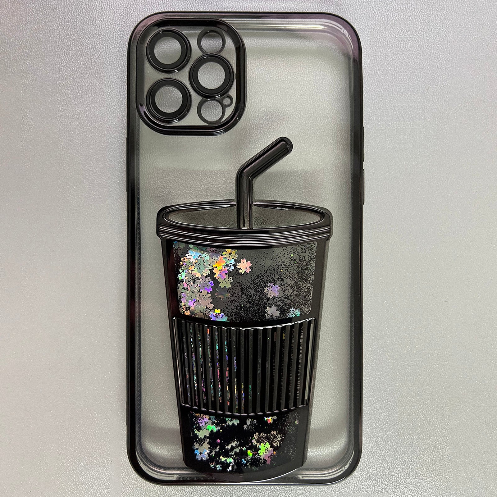 For iPhone 14 Pro Max Case Glitter Quicksand TPU Phone Cover Built-In Glass Lens Film