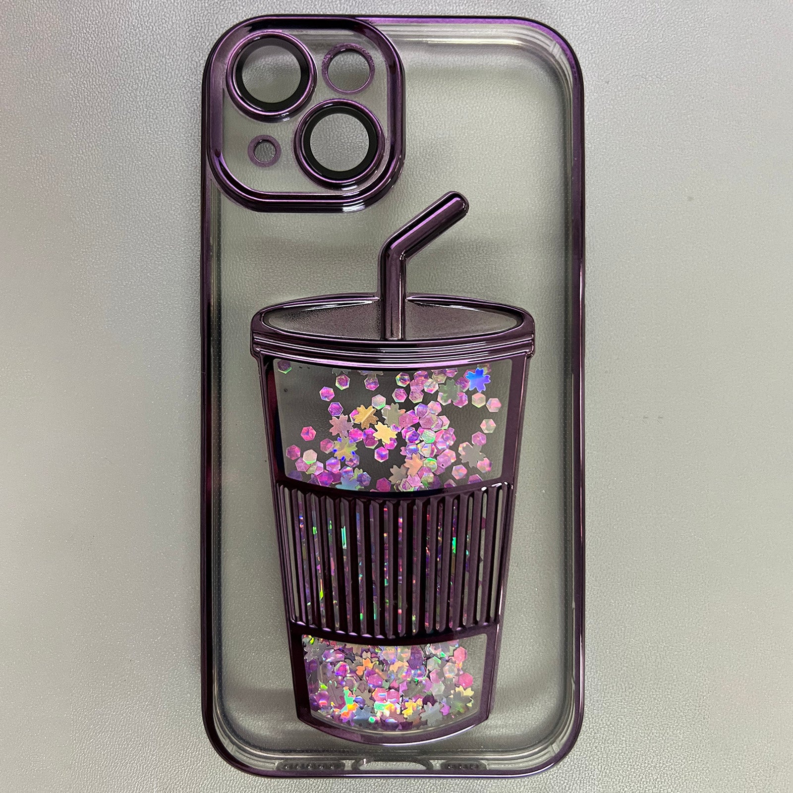 For iPhone 15 TPU Case Built-In Glass Lens Film Glitter Quicksand Phone Cover