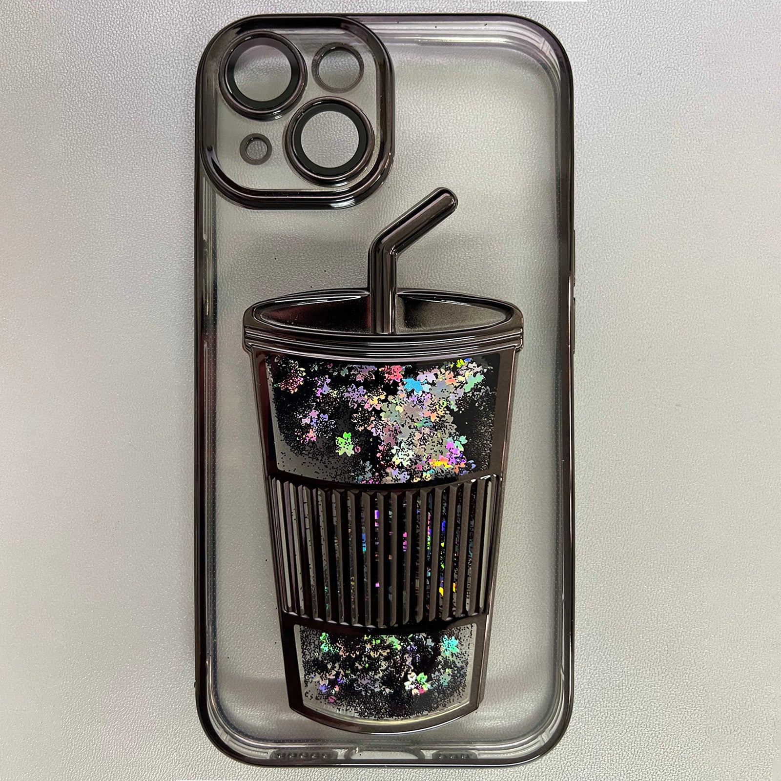 For iPhone 15 TPU Case Built-In Glass Lens Film Glitter Quicksand Phone Cover