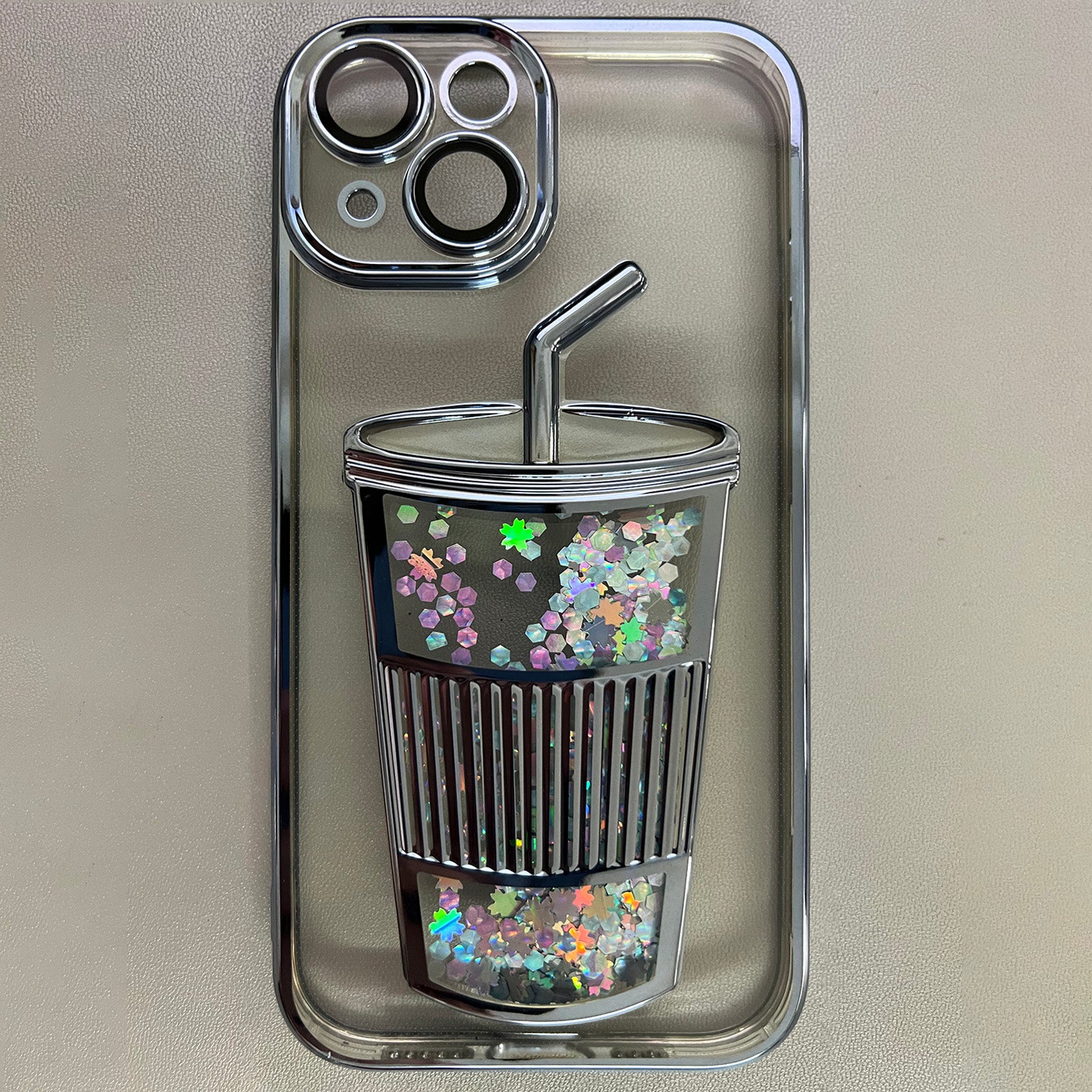 For iPhone 14 Plus TPU Case Glittering Quicksand Phone Cover Built-In Glass Lens Film