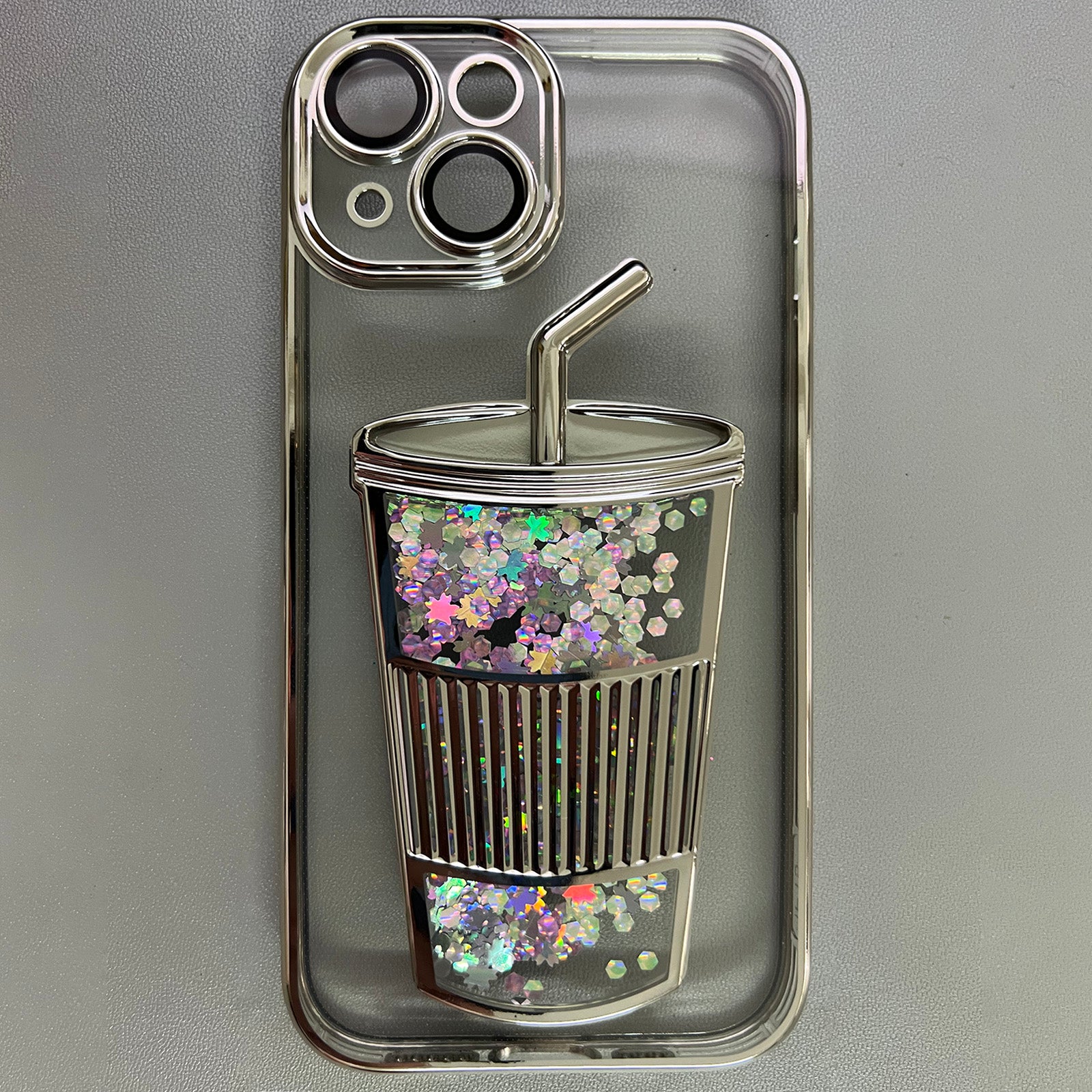 For iPhone 14 Plus TPU Case Glittering Quicksand Phone Cover Built-In Glass Lens Film