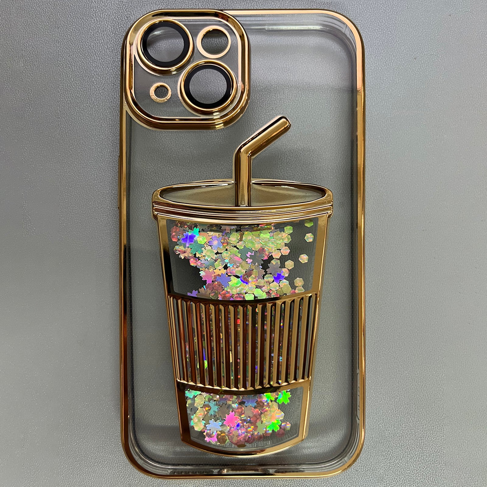 For iPhone 14 Plus TPU Case Glittering Quicksand Phone Cover Built-In Glass Lens Film