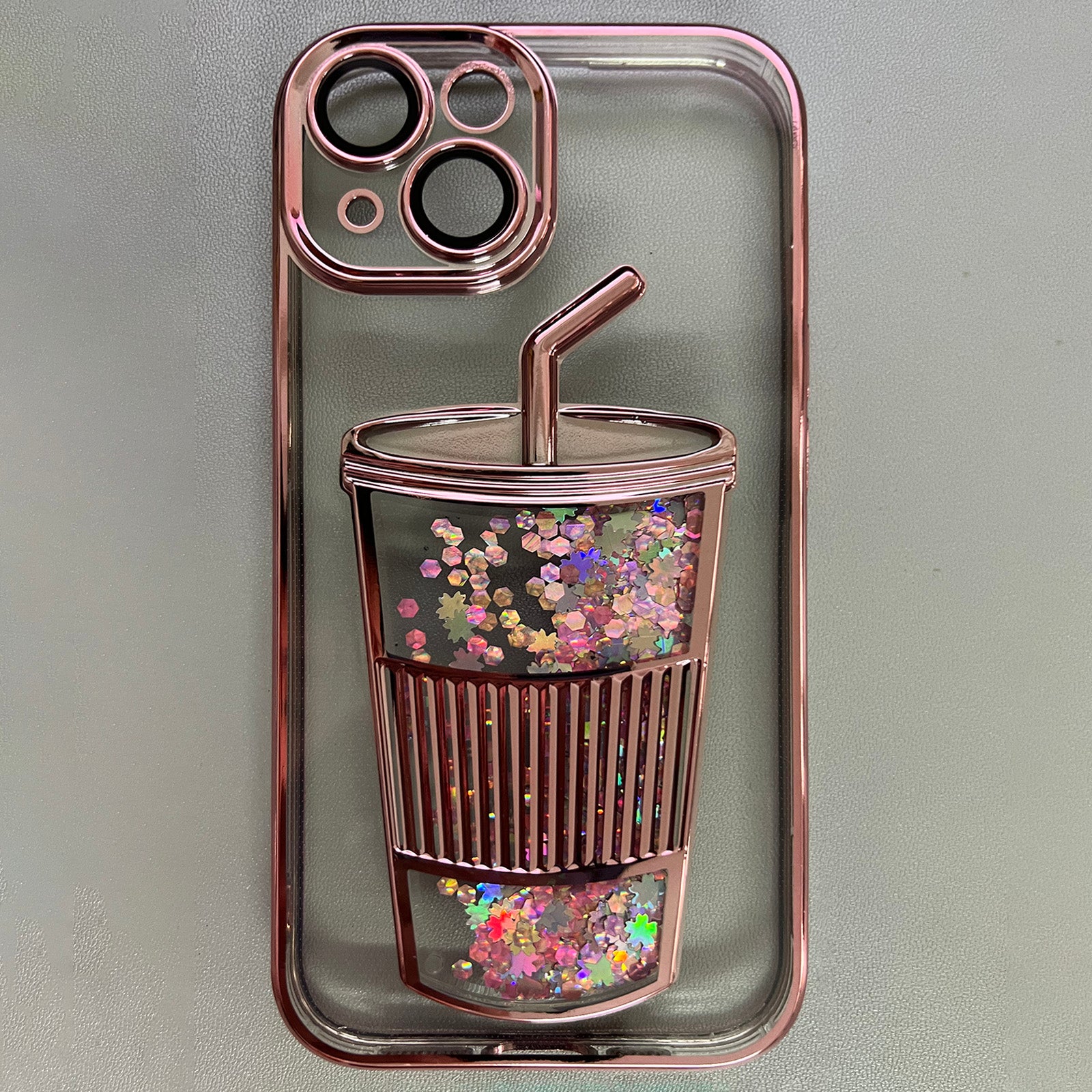 For iPhone 14 Plus TPU Case Glittering Quicksand Phone Cover Built-In Glass Lens Film