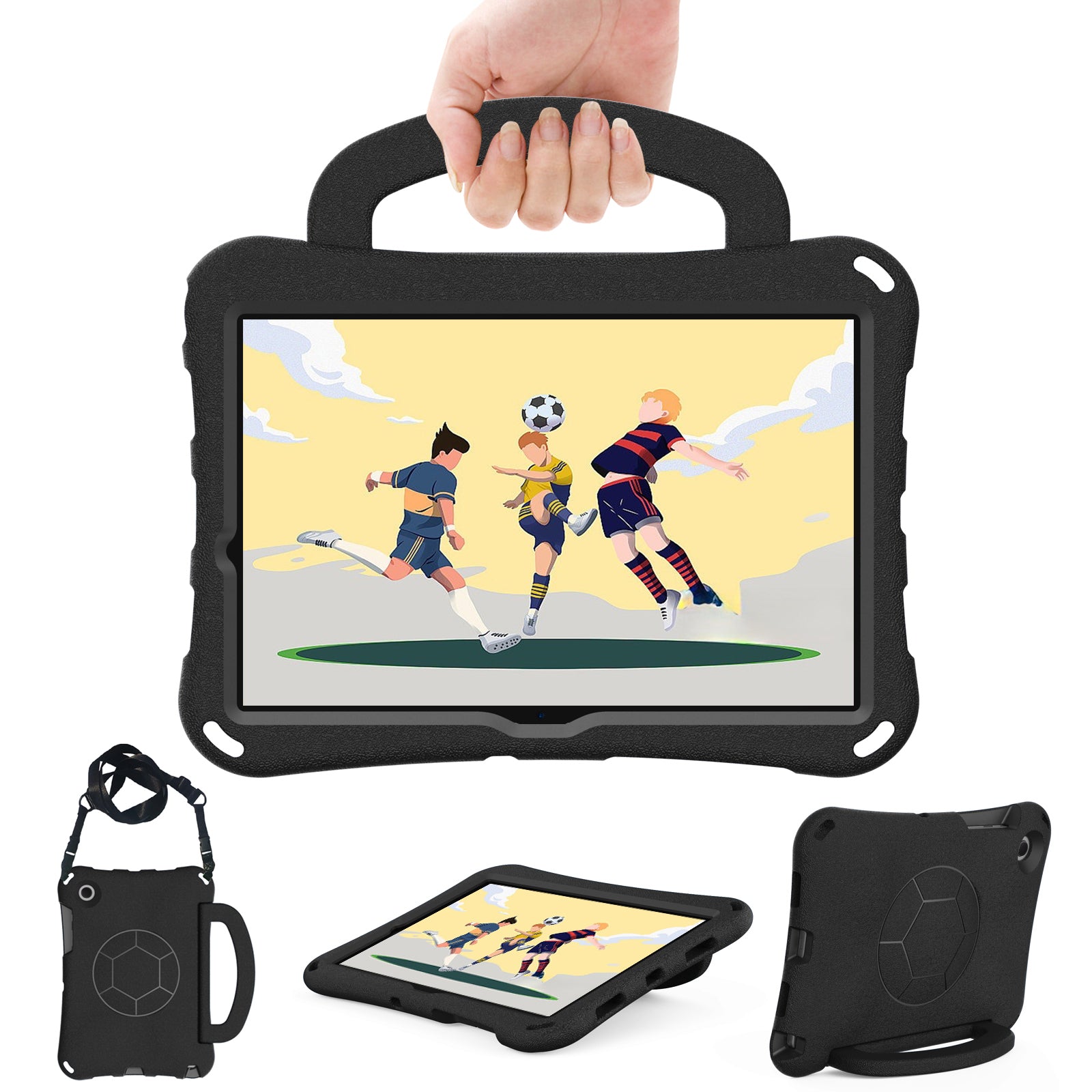 For Samsung Galaxy Tab A8 10.5 (2021) / (2022) EVA Case Soccer Pattern Handle Kickstand Shoulder Strap Cover