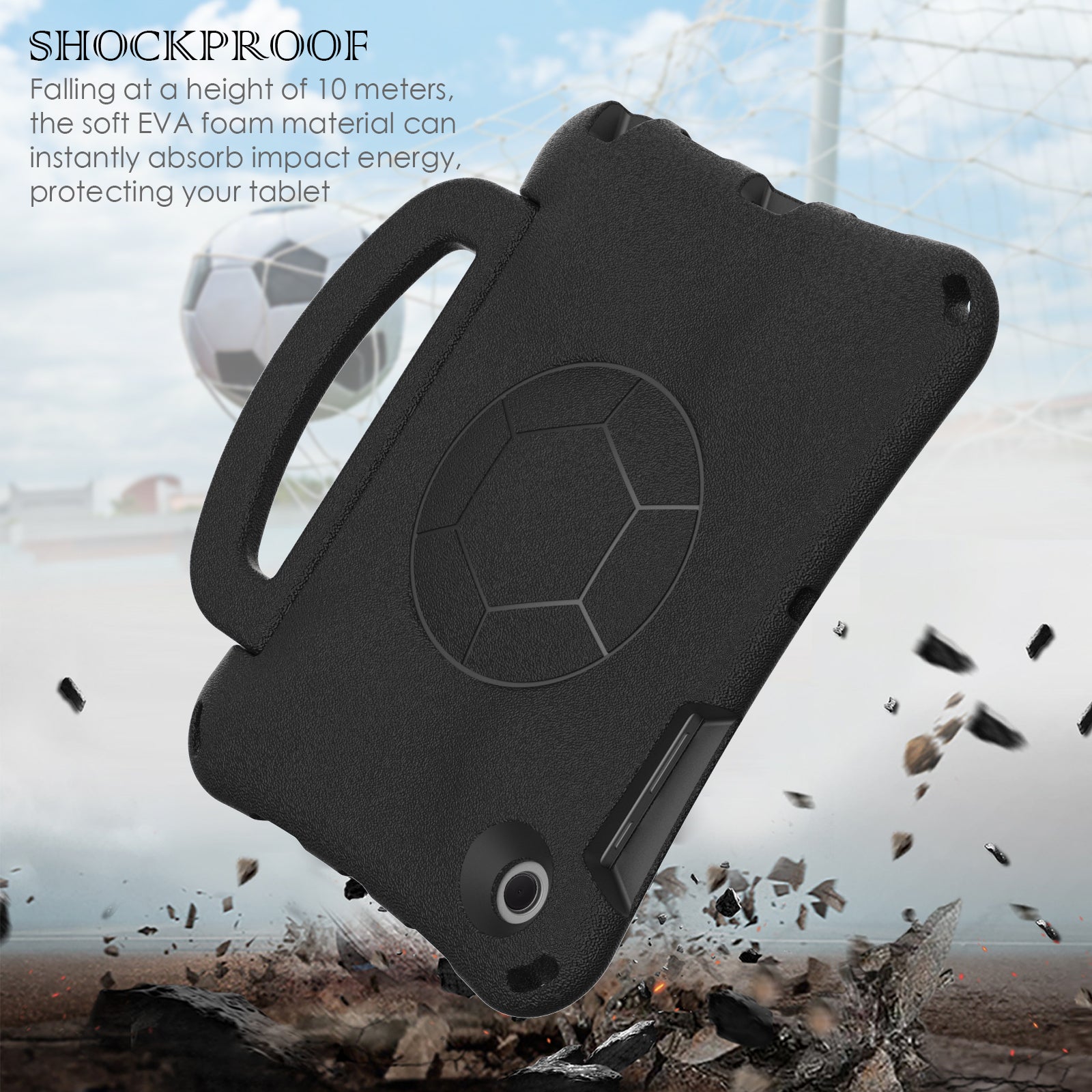 For Samsung Galaxy Tab A8 10.5 (2021) / (2022) EVA Case Soccer Pattern Handle Kickstand Shoulder Strap Cover