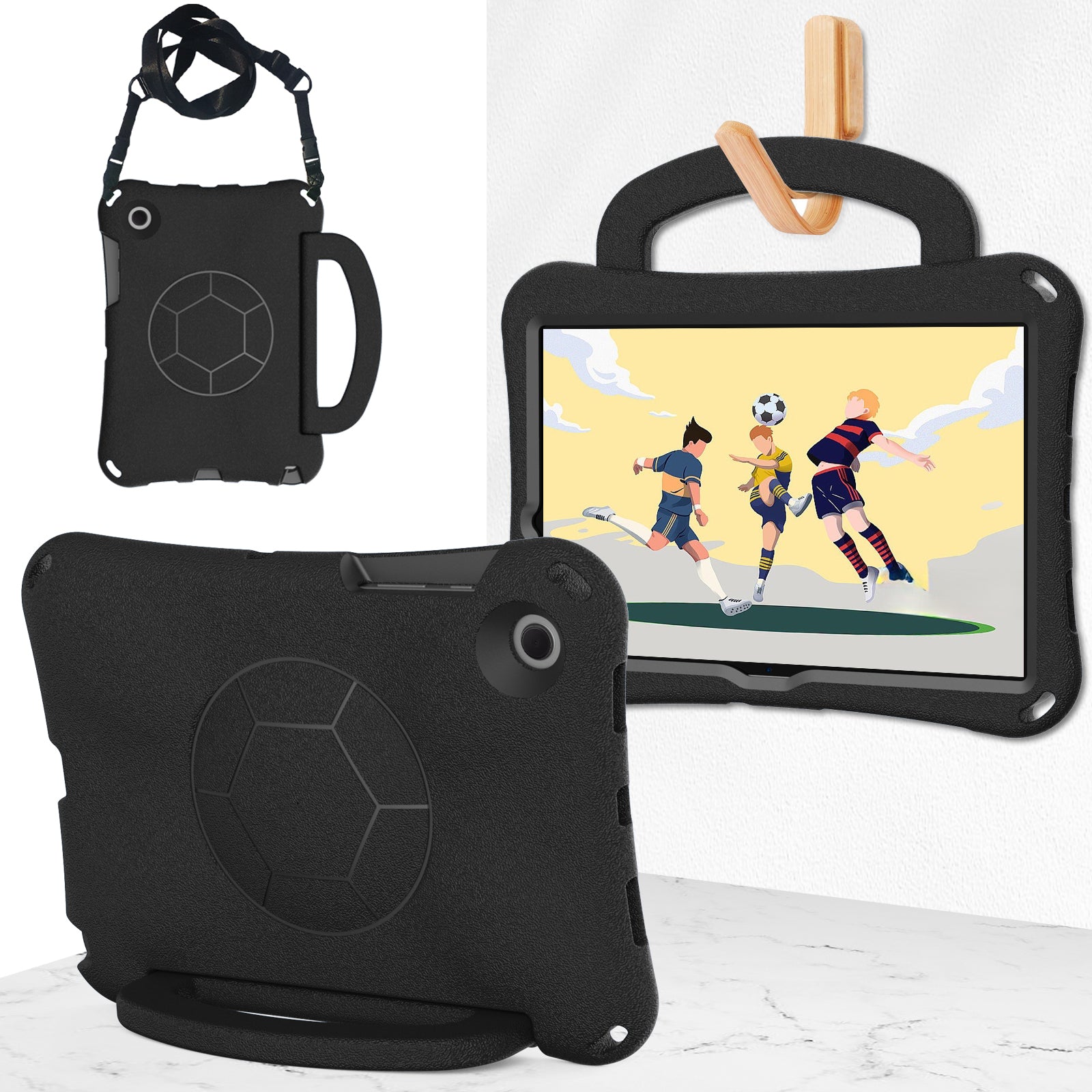 For Samsung Galaxy Tab A8 10.5 (2021) / (2022) EVA Case Soccer Pattern Handle Kickstand Shoulder Strap Cover