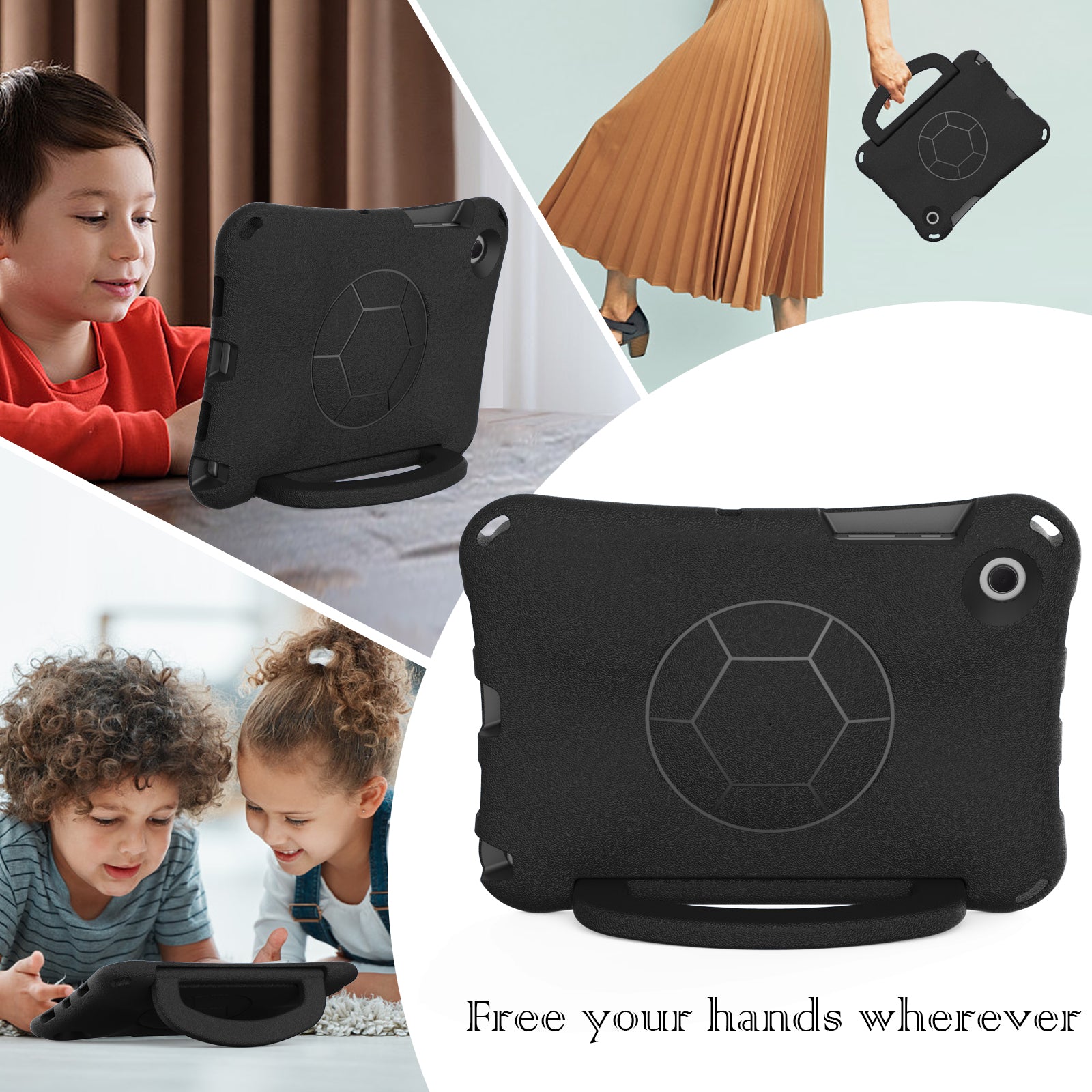 For Samsung Galaxy Tab A8 10.5 (2021) / (2022) EVA Case Soccer Pattern Handle Kickstand Shoulder Strap Cover