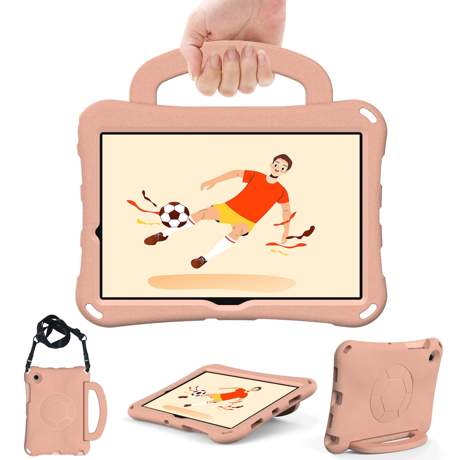 For Samsung Galaxy Tab A8 10.5 (2021) / (2022) EVA Case Soccer Pattern Handle Kickstand Shoulder Strap Cover