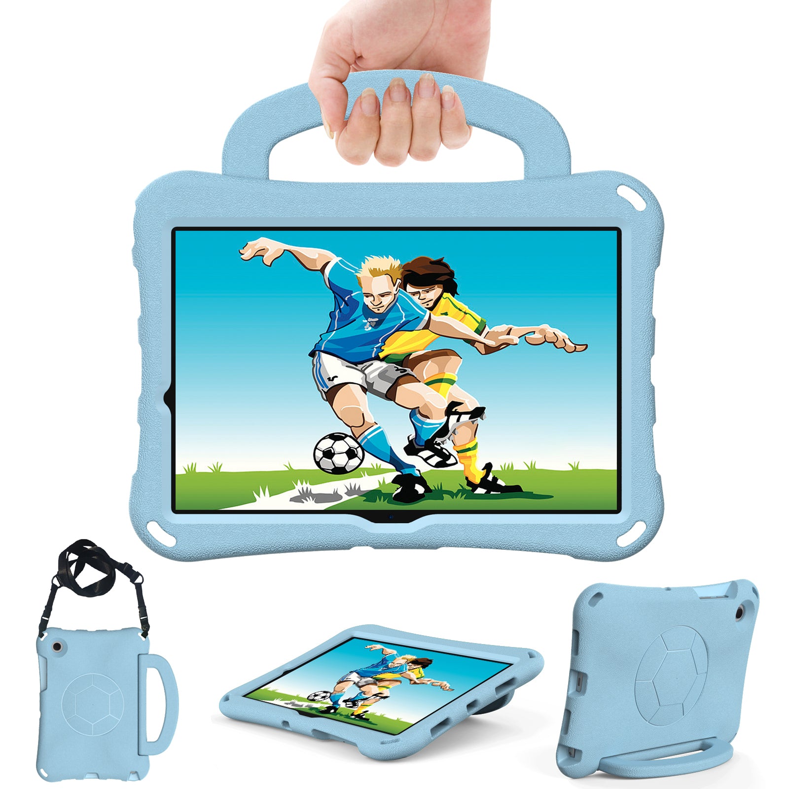 For Samsung Galaxy Tab A8 10.5 (2021) / (2022) EVA Case Soccer Pattern Handle Kickstand Shoulder Strap Cover