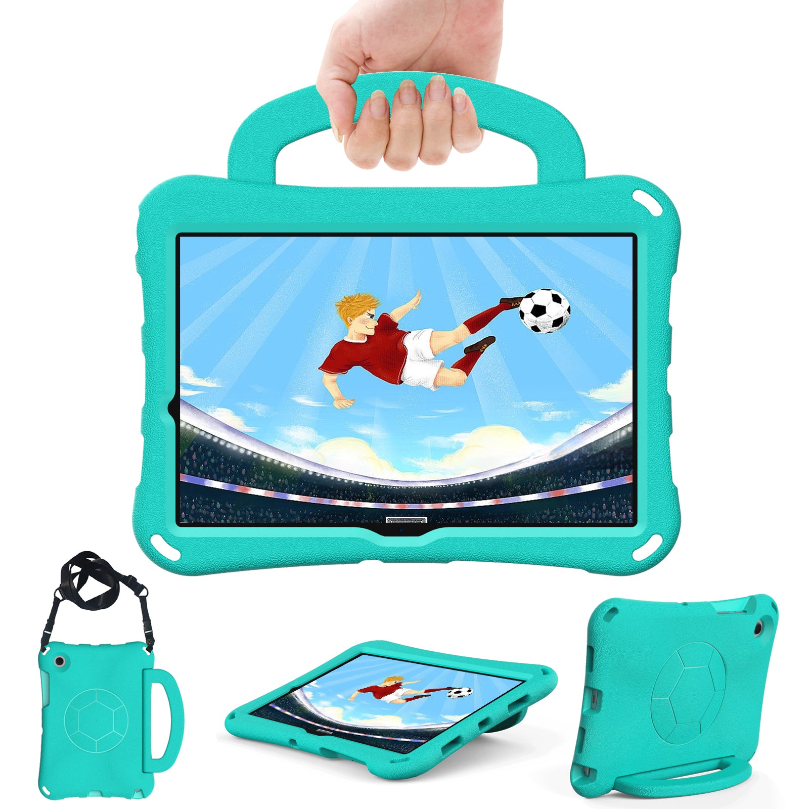 For Samsung Galaxy Tab A8 10.5 (2021) / (2022) EVA Case Soccer Pattern Handle Kickstand Shoulder Strap Cover