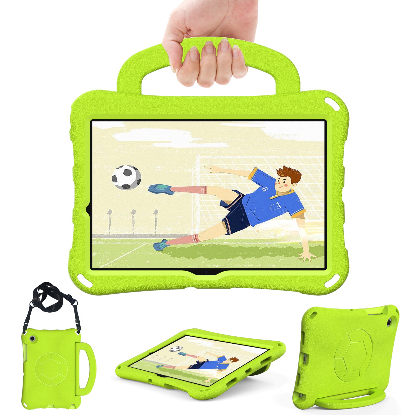 For Samsung Galaxy Tab A8 10.5 (2021) / (2022) EVA Case Soccer Pattern Handle Kickstand Shoulder Strap Cover