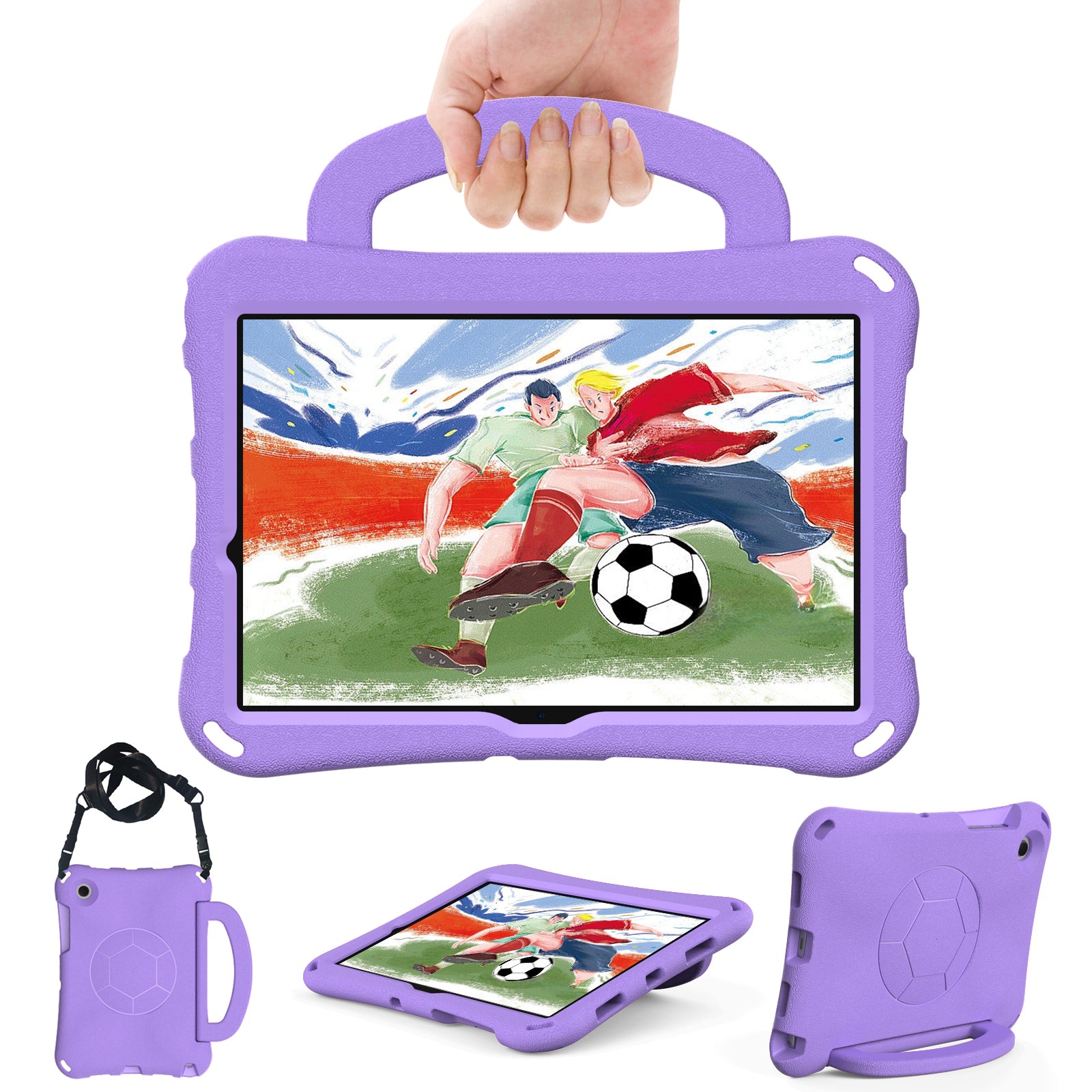 For Samsung Galaxy Tab A8 10.5 (2021) / (2022) EVA Case Soccer Pattern Handle Kickstand Shoulder Strap Cover