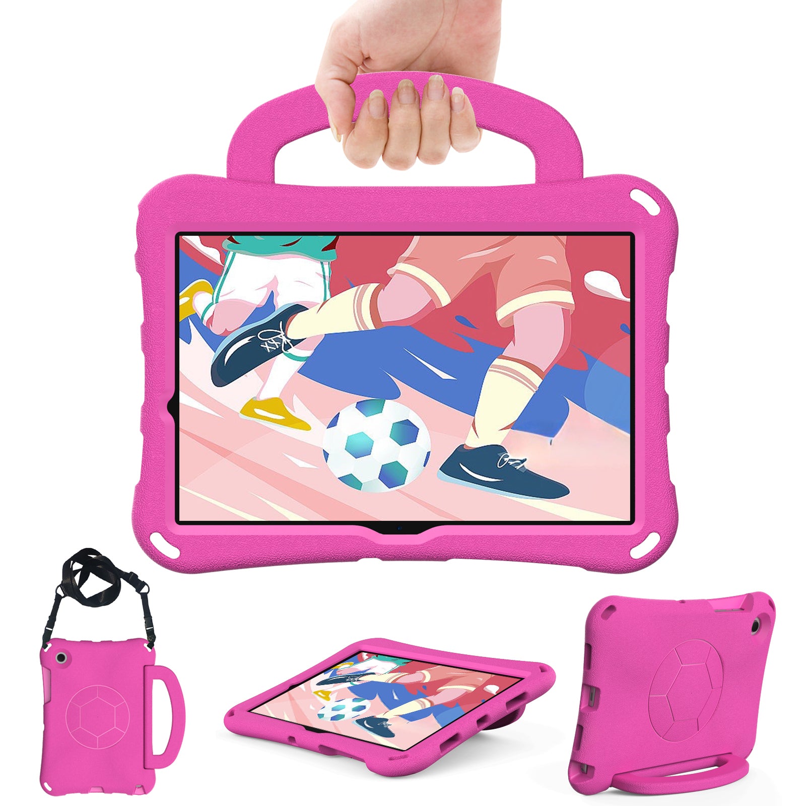 For Samsung Galaxy Tab A8 10.5 (2021) / (2022) EVA Case Soccer Pattern Handle Kickstand Shoulder Strap Cover