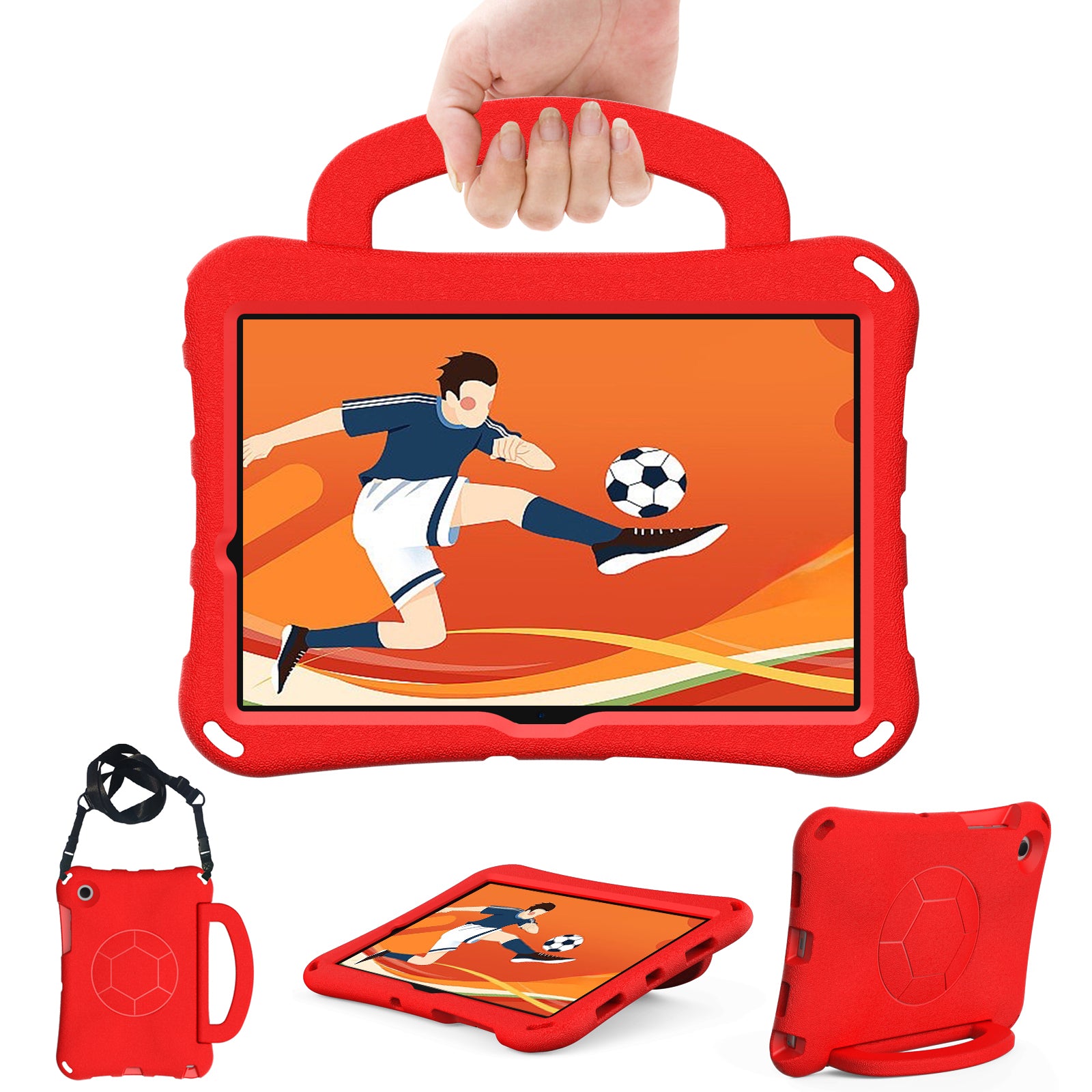 For Samsung Galaxy Tab A8 10.5 (2021) / (2022) EVA Case Soccer Pattern Handle Kickstand Shoulder Strap Cover