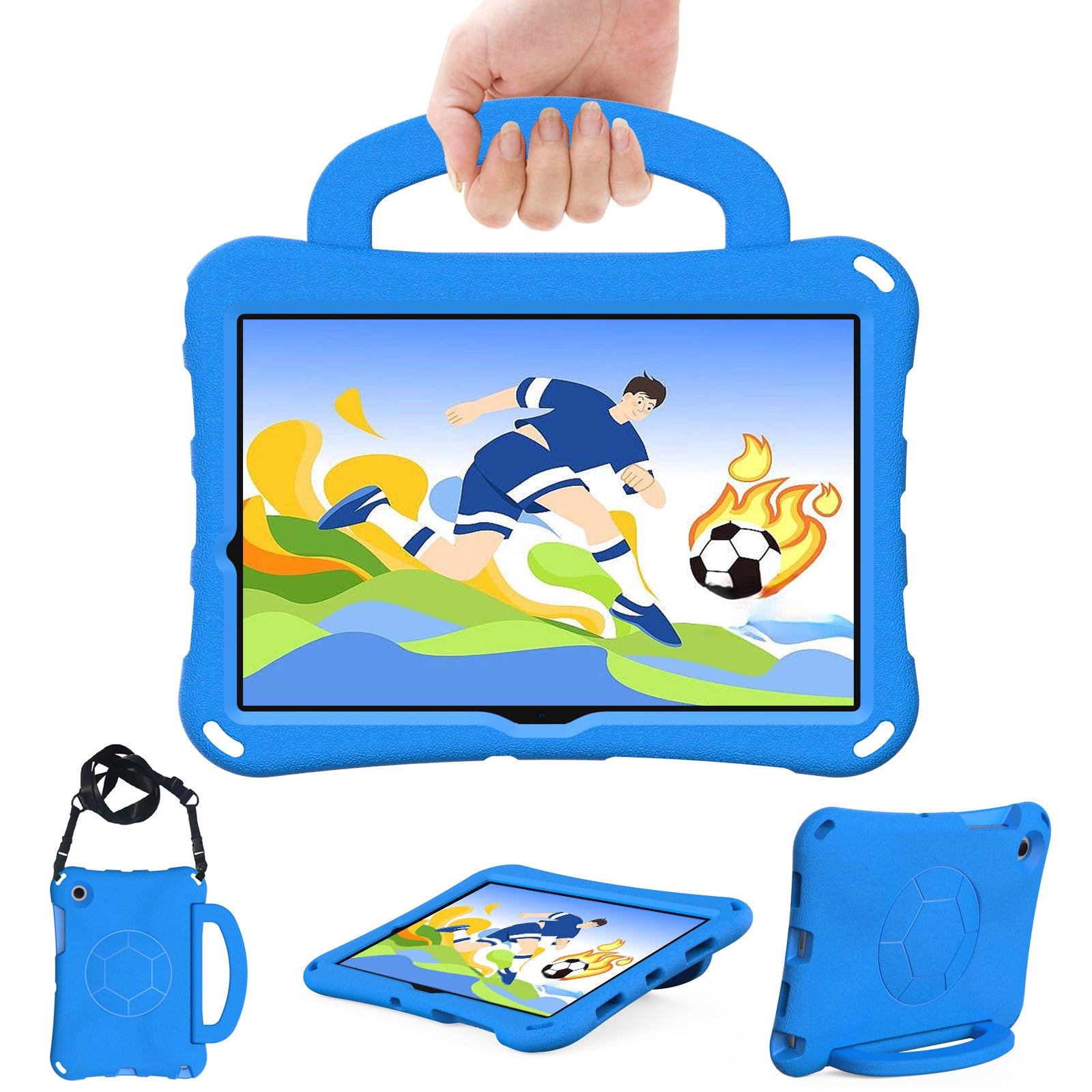For Samsung Galaxy Tab A8 10.5 (2021) / (2022) EVA Case Soccer Pattern Handle Kickstand Shoulder Strap Cover