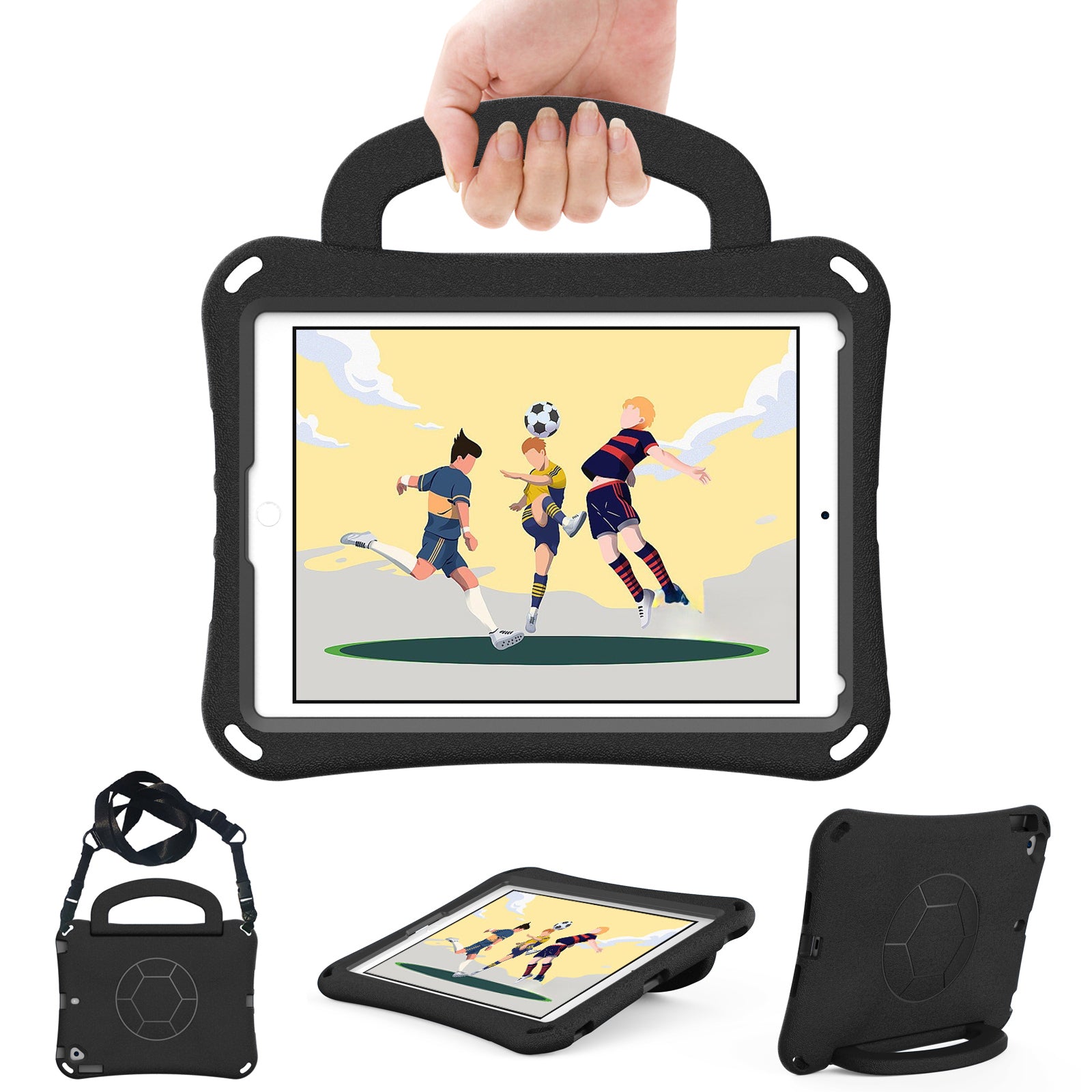 For iPad Air (2013) / Air 2 / iPad 9.7-inch (2017) / (2018) Soccer Pattern Case EVA Protective Handle Tablet Cover