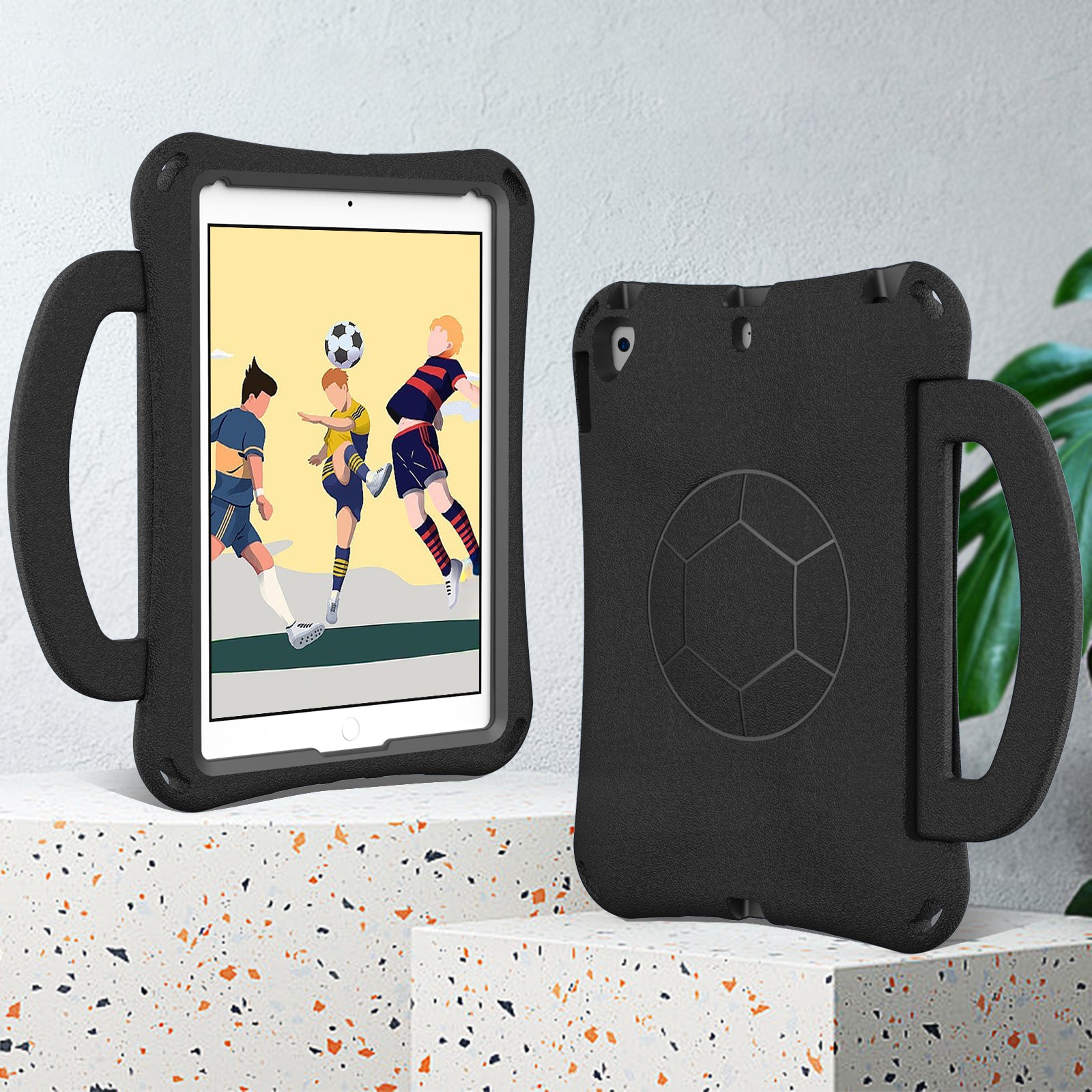For iPad Air (2013) / Air 2 / iPad 9.7-inch (2017) / (2018) Soccer Pattern Case EVA Protective Handle Tablet Cover