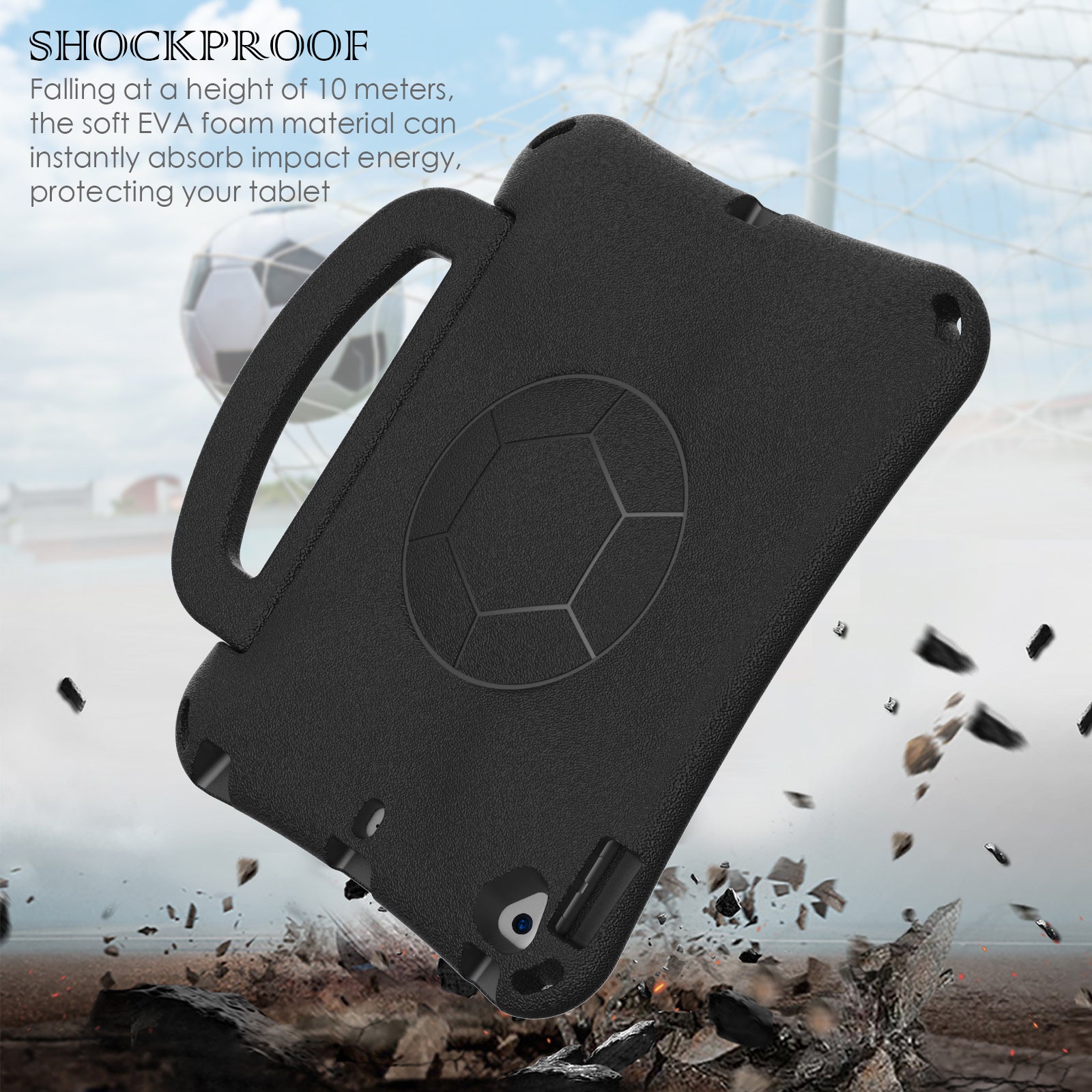 For iPad Air (2013) / Air 2 / iPad 9.7-inch (2017) / (2018) Soccer Pattern Case EVA Protective Handle Tablet Cover