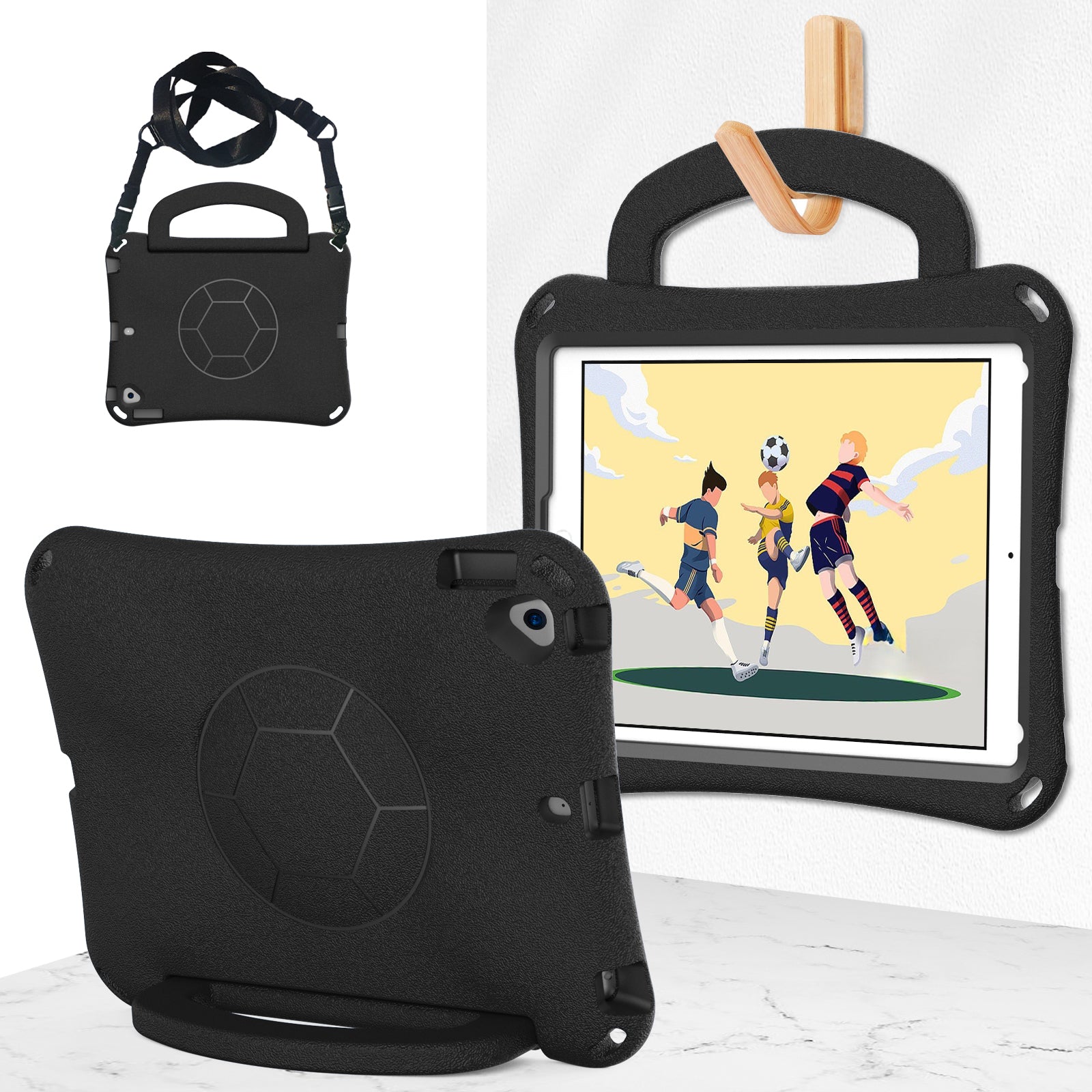 For iPad Air (2013) / Air 2 / iPad 9.7-inch (2017) / (2018) Soccer Pattern Case EVA Protective Handle Tablet Cover