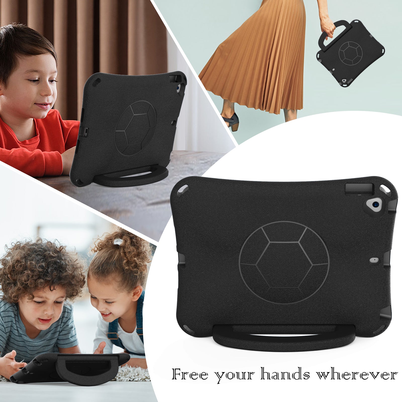 For iPad Air (2013) / Air 2 / iPad 9.7-inch (2017) / (2018) Soccer Pattern Case EVA Protective Handle Tablet Cover