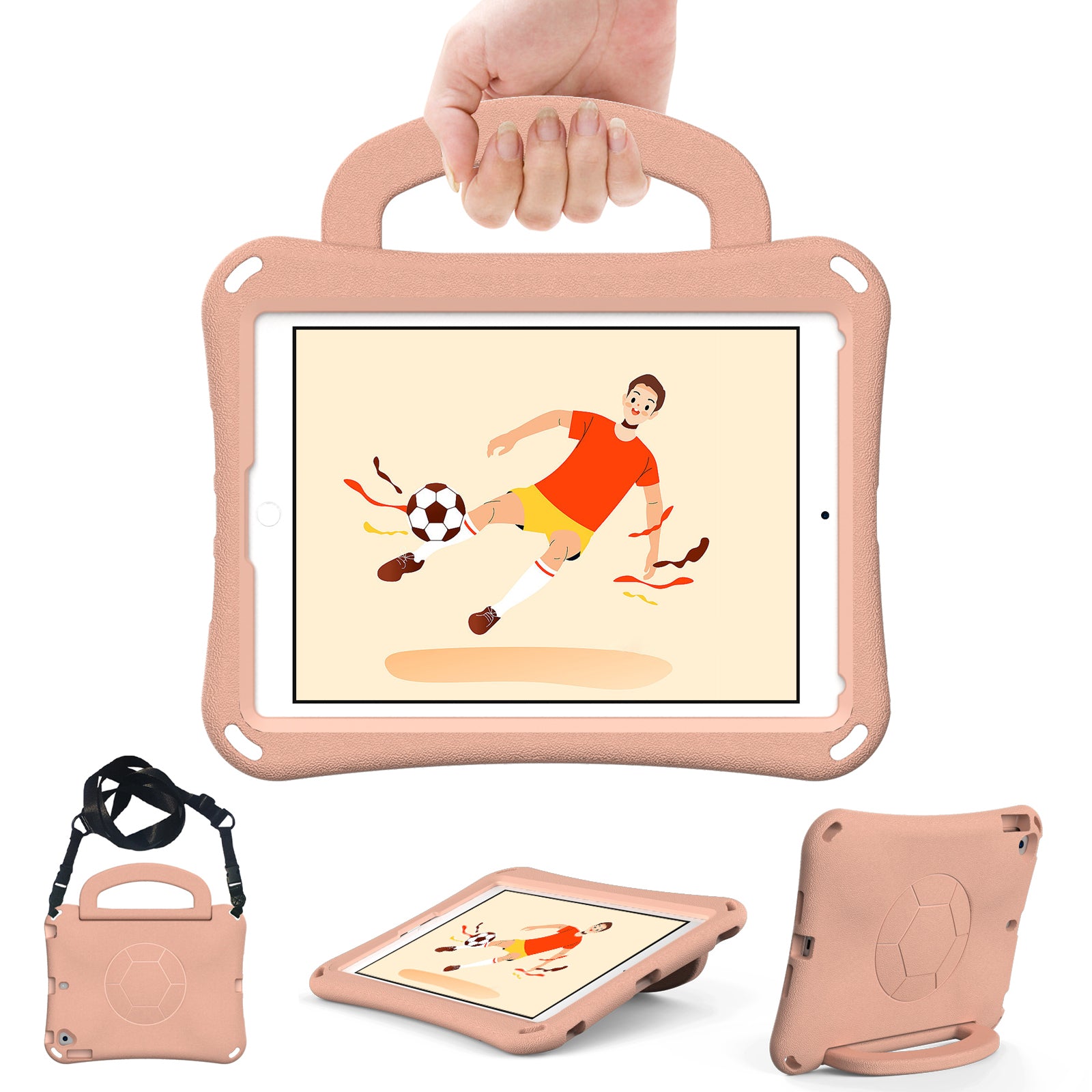 For iPad Air (2013) / Air 2 / iPad 9.7-inch (2017) / (2018) Soccer Pattern Case EVA Protective Handle Tablet Cover