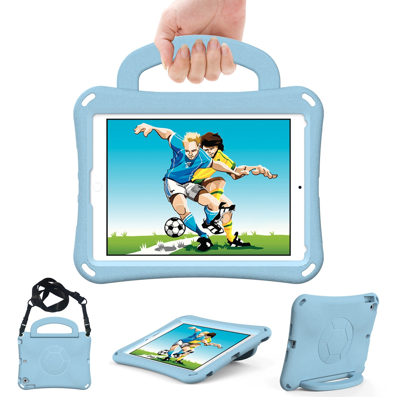 For iPad Air (2013) / Air 2 / iPad 9.7-inch (2017) / (2018) Soccer Pattern Case EVA Protective Handle Tablet Cover