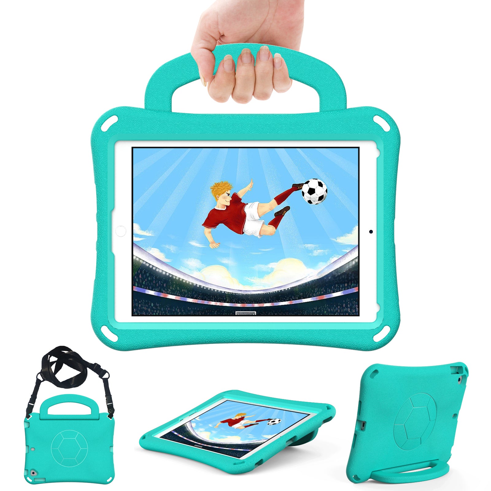 For iPad Air (2013) / Air 2 / iPad 9.7-inch (2017) / (2018) Soccer Pattern Case EVA Protective Handle Tablet Cover