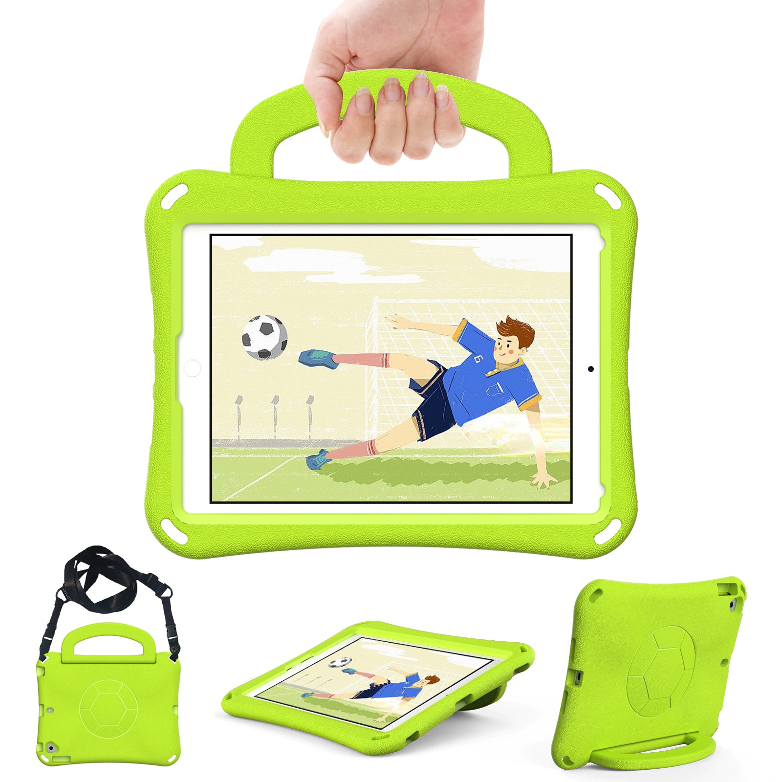 For iPad Air (2013) / Air 2 / iPad 9.7-inch (2017) / (2018) Soccer Pattern Case EVA Protective Handle Tablet Cover