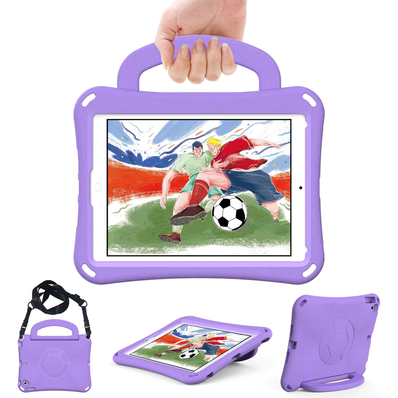 For iPad Air (2013) / Air 2 / iPad 9.7-inch (2017) / (2018) Soccer Pattern Case EVA Protective Handle Tablet Cover