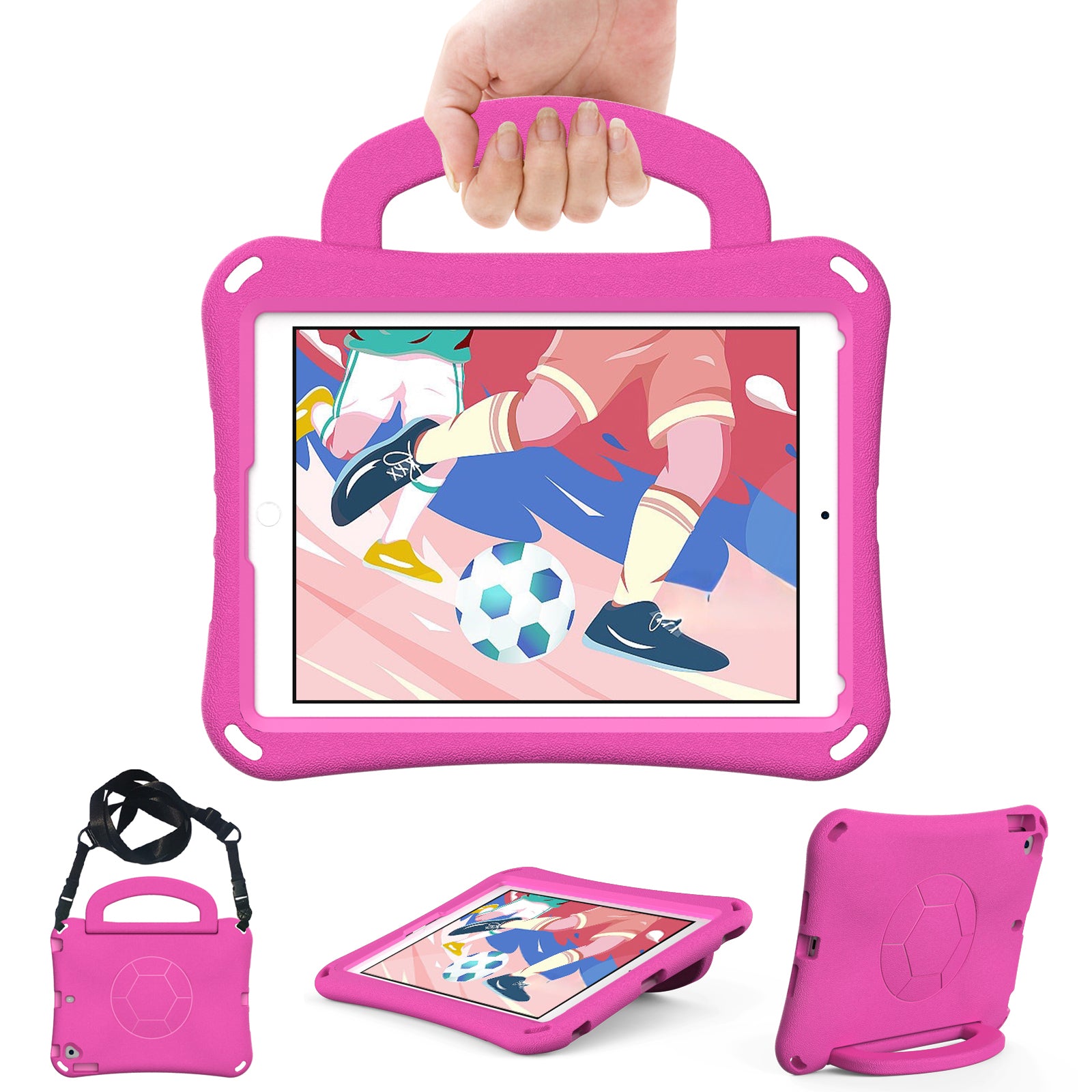 For iPad Air (2013) / Air 2 / iPad 9.7-inch (2017) / (2018) Soccer Pattern Case EVA Protective Handle Tablet Cover