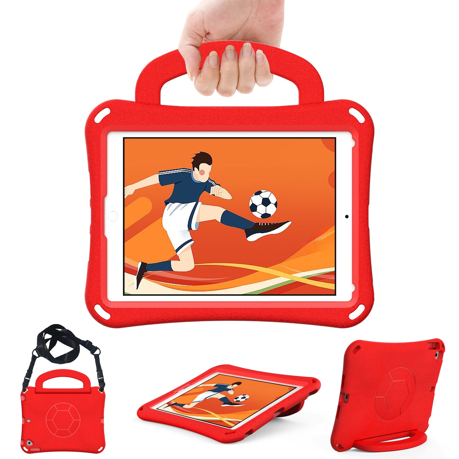 For iPad Air (2013) / Air 2 / iPad 9.7-inch (2017) / (2018) Soccer Pattern Case EVA Protective Handle Tablet Cover