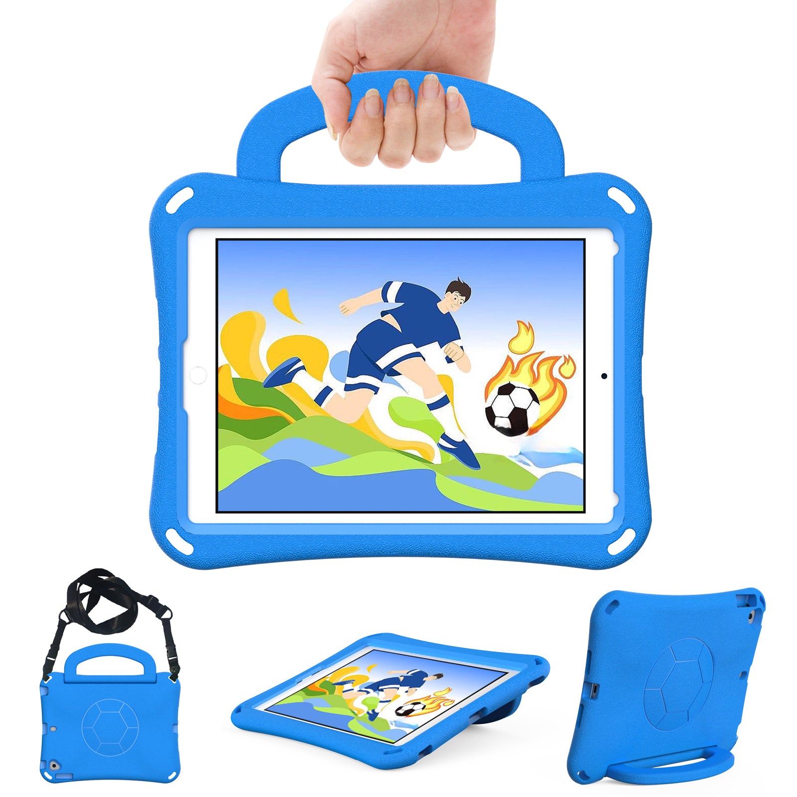 For iPad Air (2013) / Air 2 / iPad 9.7-inch (2017) / (2018) Soccer Pattern Case EVA Protective Handle Tablet Cover