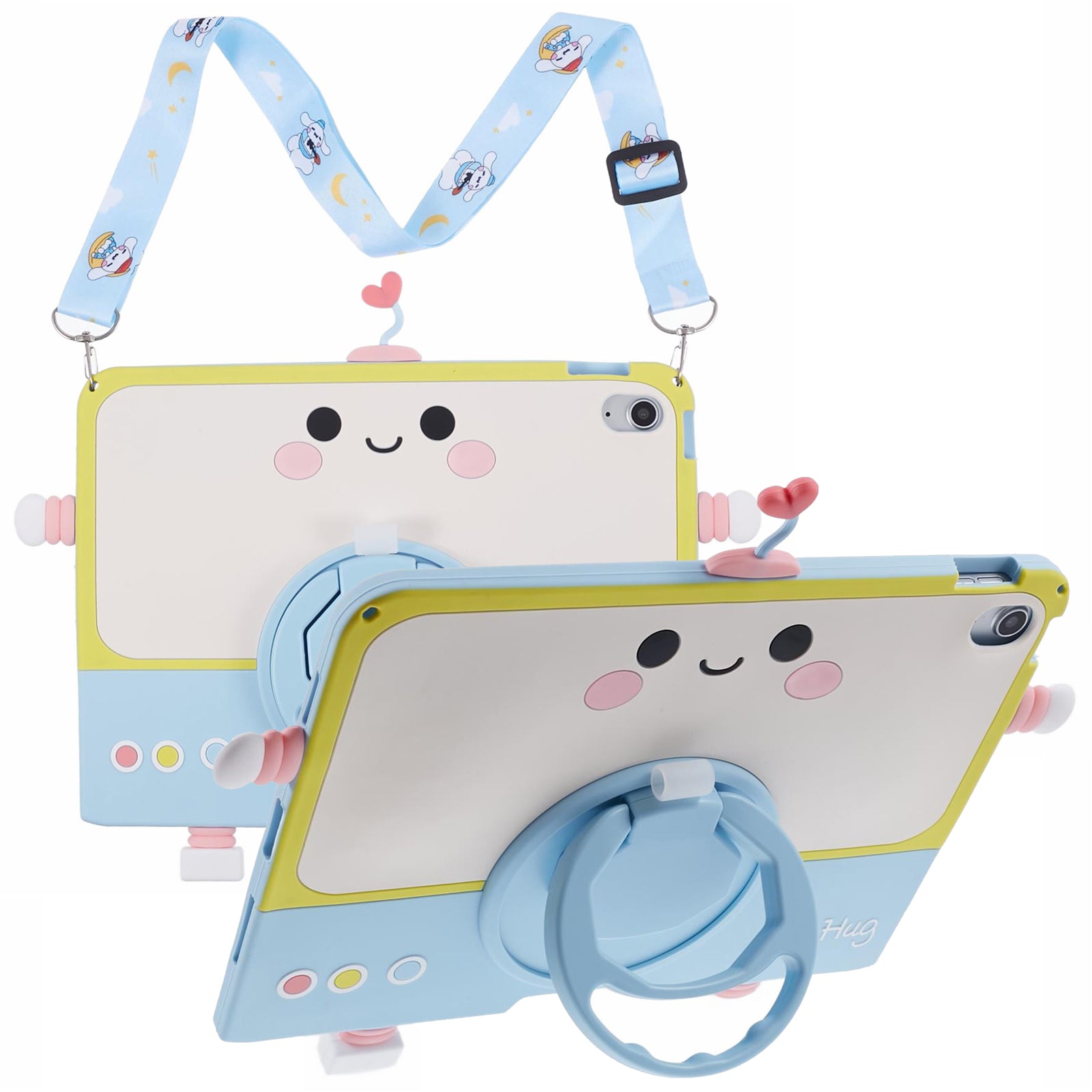 For iPad 10.9 (2022) Silicone Case Robot Style PC Kickstand Tablet Cover with Lanyard
