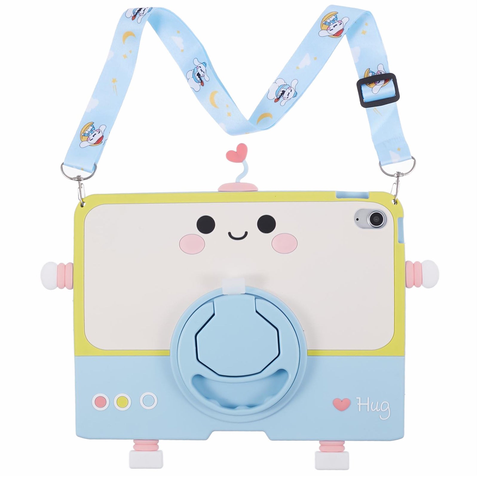 For iPad 10.9 (2022) Silicone Case Robot Style PC Kickstand Tablet Cover with Lanyard