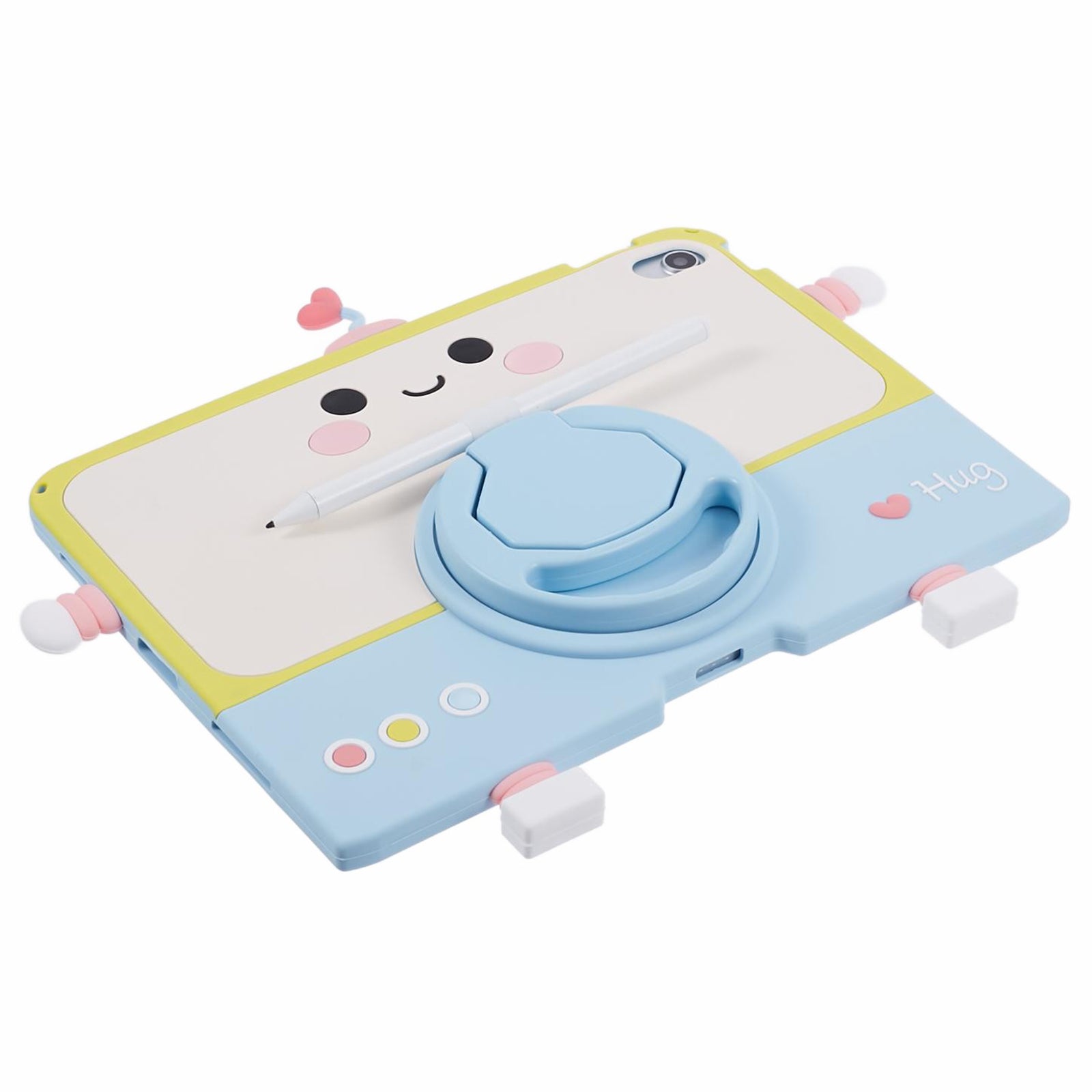 For iPad 10.9 (2022) Silicone Case Robot Style PC Kickstand Tablet Cover with Lanyard