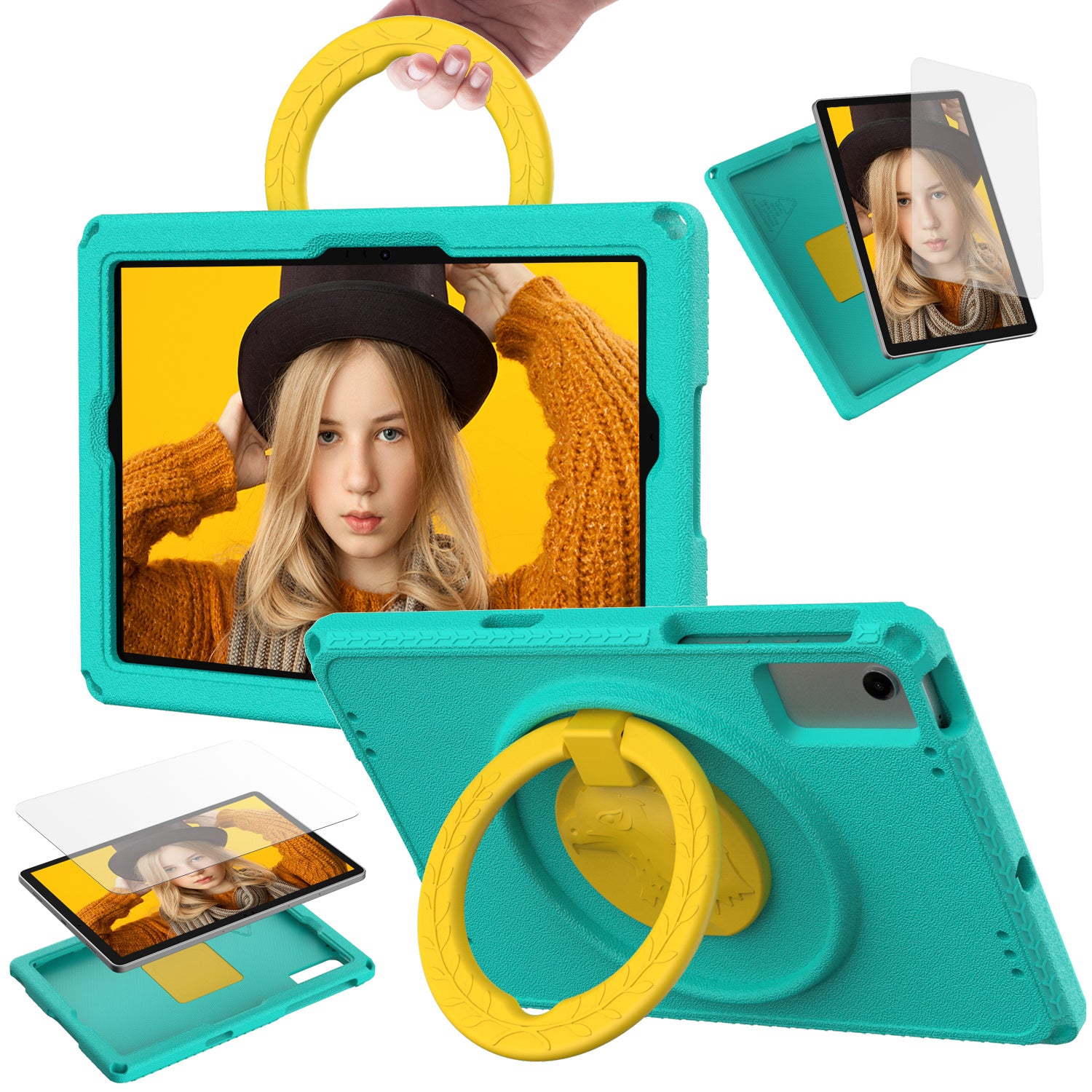 For Samsung Galaxy Tab A9+ Eagle Pattern Case Rotating Grip Handle Kickstand Cover with Shoulder Strap