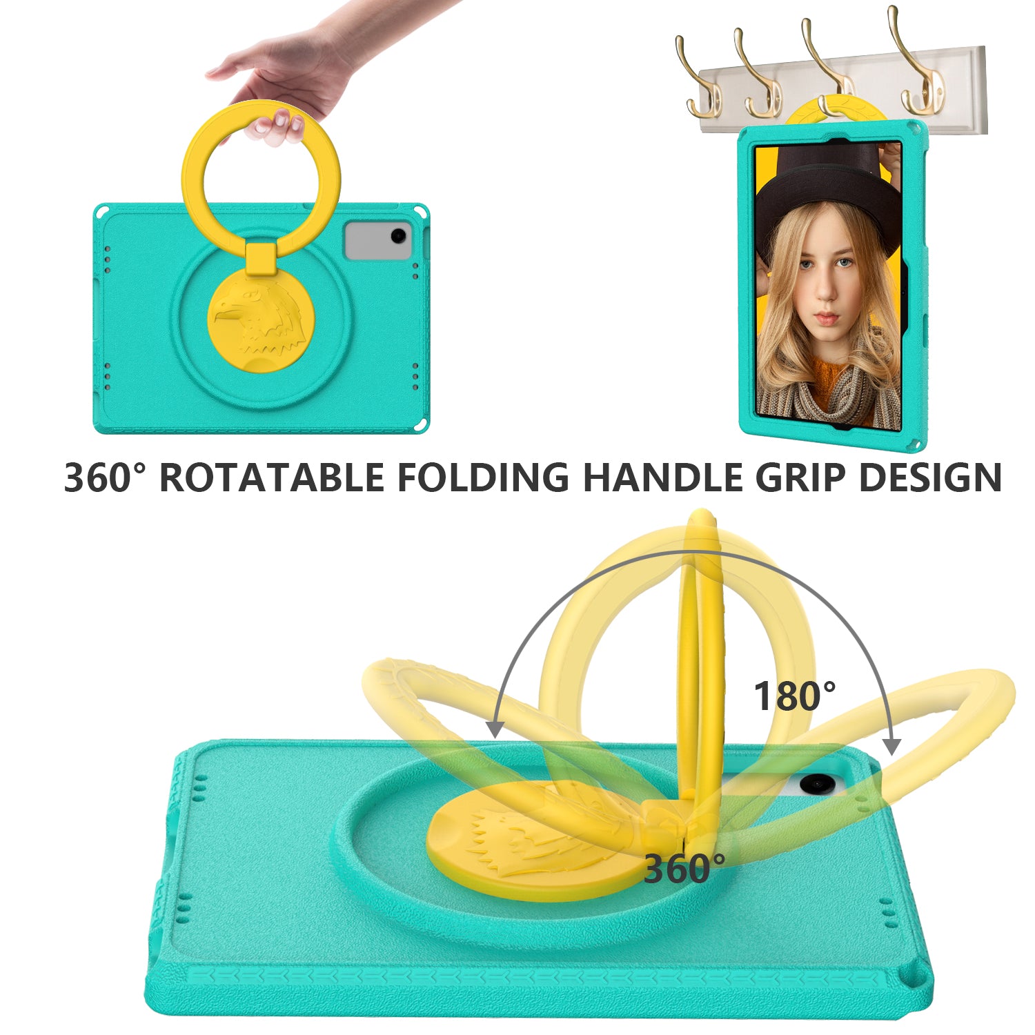 For Samsung Galaxy Tab A9+ Eagle Pattern Case Rotating Grip Handle Kickstand Cover with Shoulder Strap