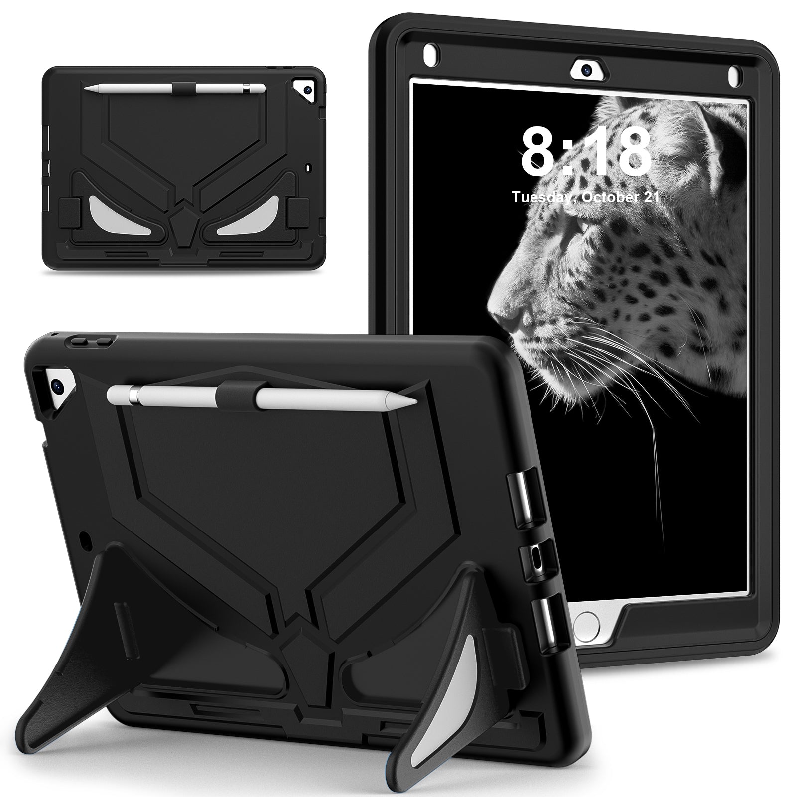 For iPad 9.7-inch (2017) / (2018) / iPad Air 2 / iPad Pro 9.7 inch (2016) Case Kickstand Tablet Cover Leopard Style