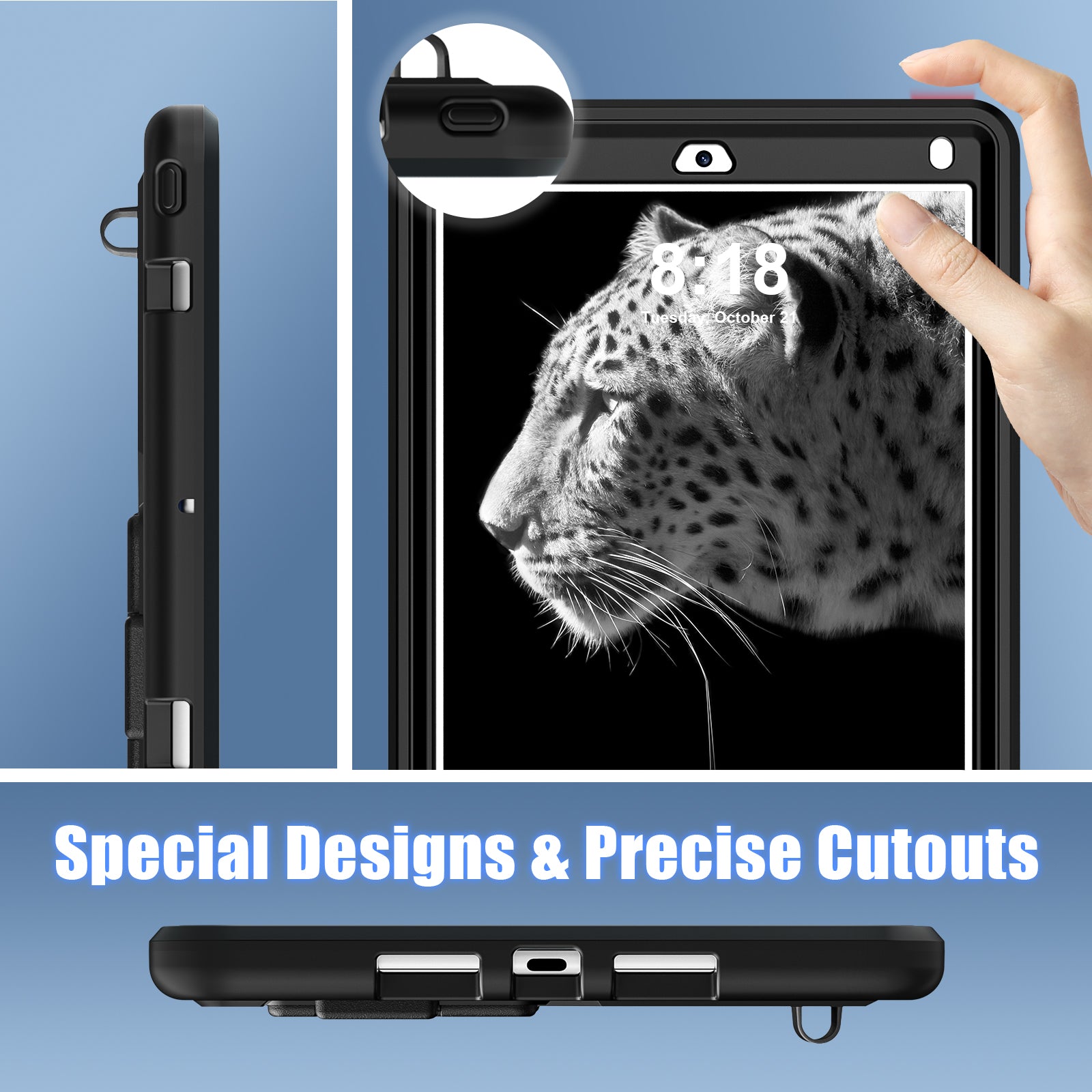 For iPad 9.7-inch (2017) / (2018) / iPad Air 2 / iPad Pro 9.7 inch (2016) Case Kickstand Tablet Cover Leopard Style