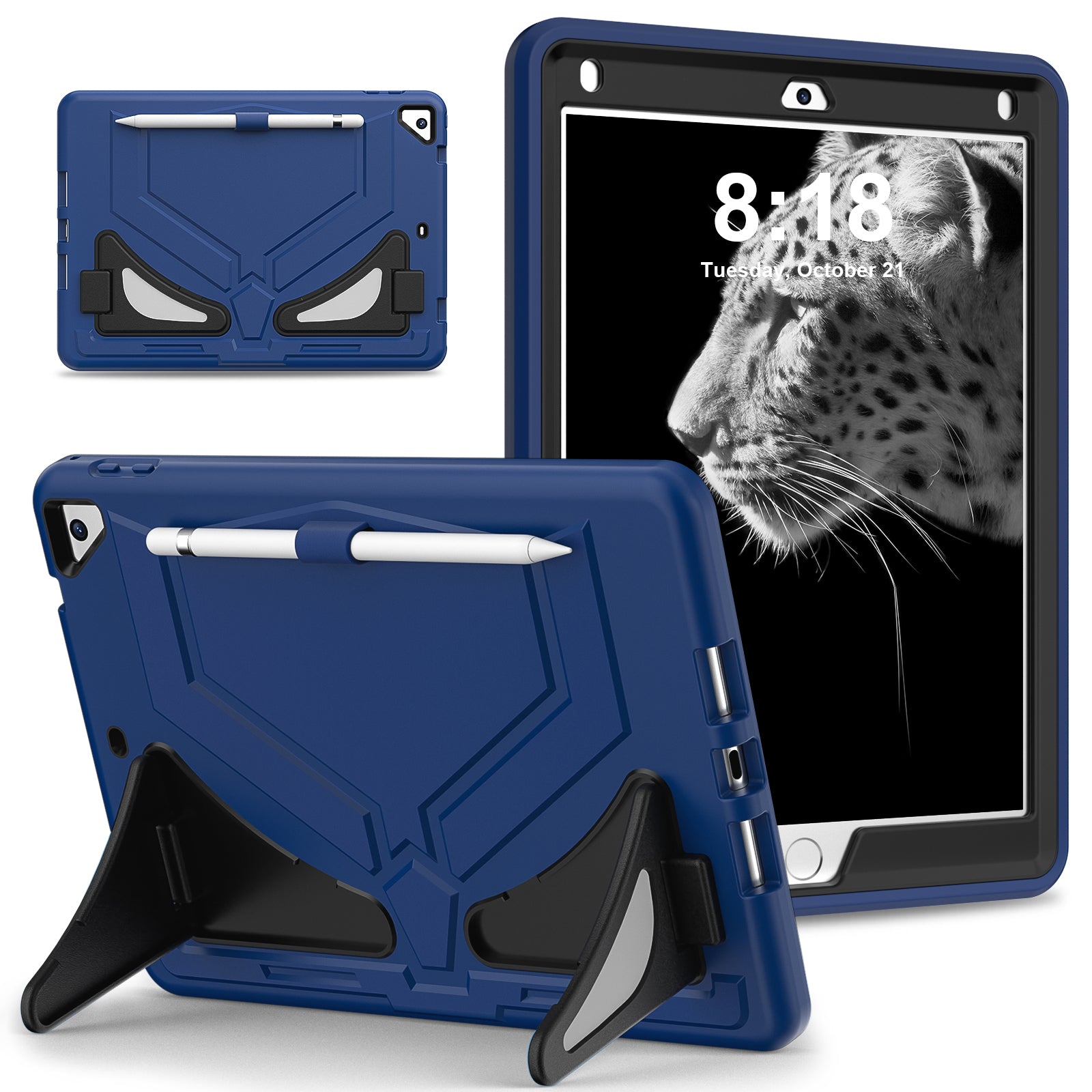 For iPad 9.7-inch (2017) / (2018) / iPad Air 2 / iPad Pro 9.7 inch (2016) Case Kickstand Tablet Cover Leopard Style