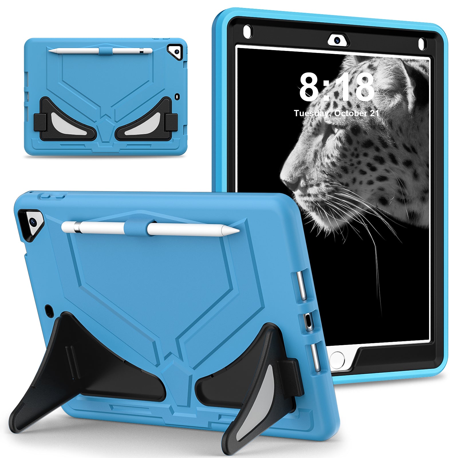For iPad 9.7-inch (2017) / (2018) / iPad Air 2 / iPad Pro 9.7 inch (2016) Case Kickstand Tablet Cover Leopard Style